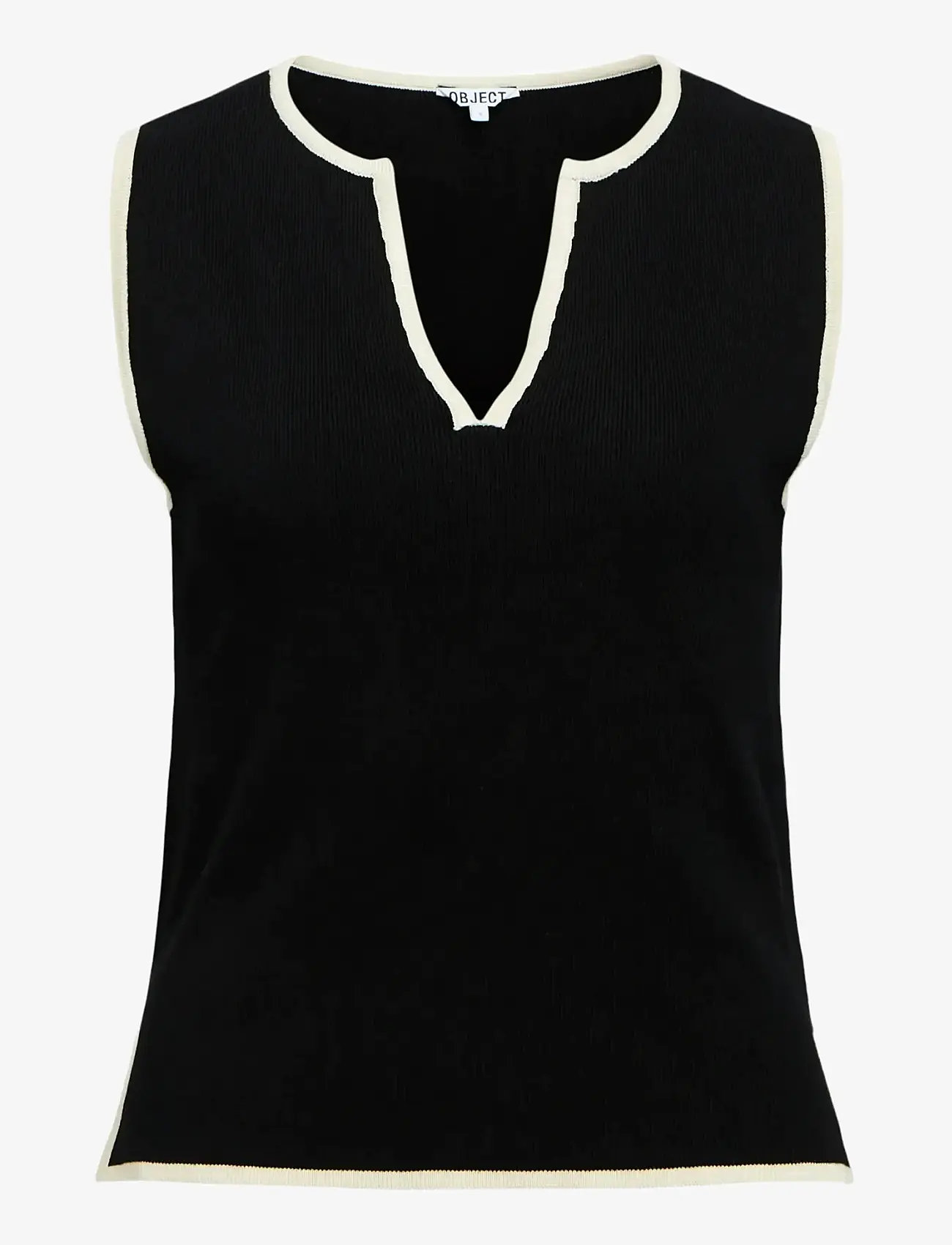 Object - OBJVIVA S/L RE V-NECK KNIT TOP NOOS - strikveste - black - 1