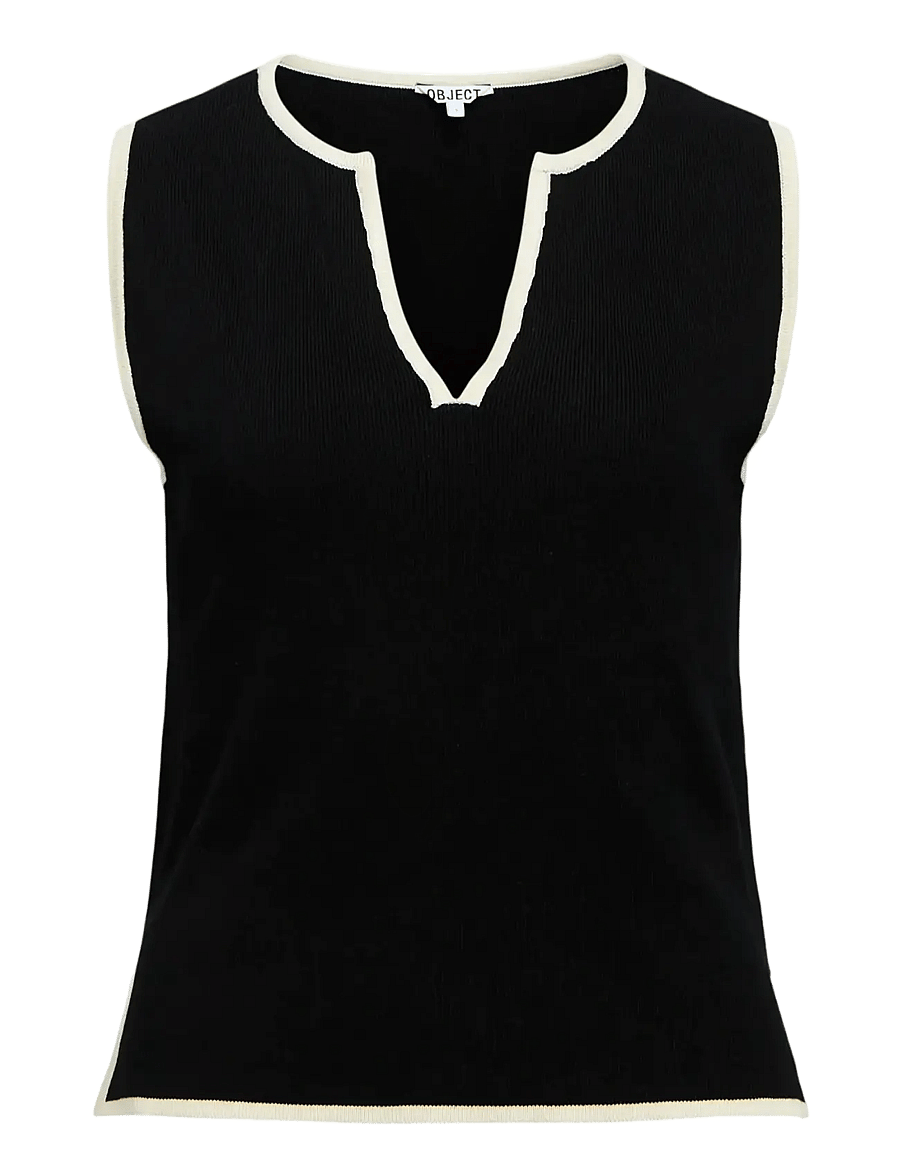 Object - OBJVIVA S/L RE V-NECK KNIT TOP NOOS - stickade västar - black - 1