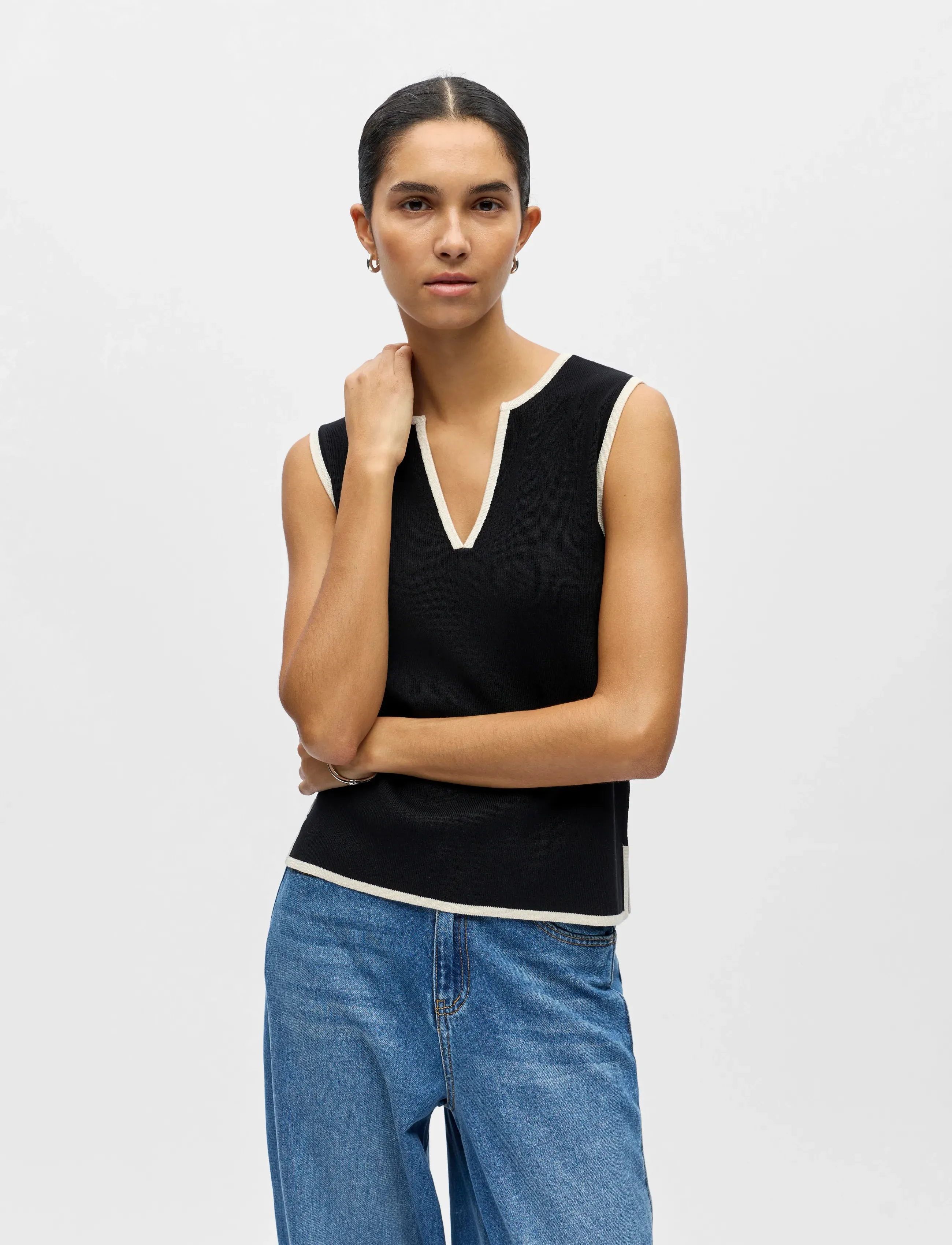 Object - OBJVIVA S/L RE V-NECK KNIT TOP NOOS - laveste priser - black - 3