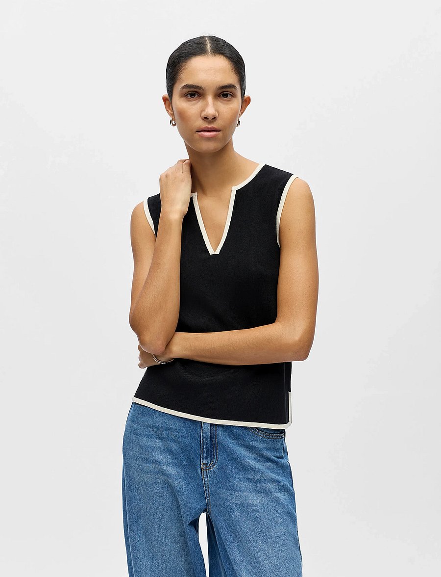 Object - OBJVIVA S/L RE V-NECK KNIT TOP NOOS - stickade västar - black - 3