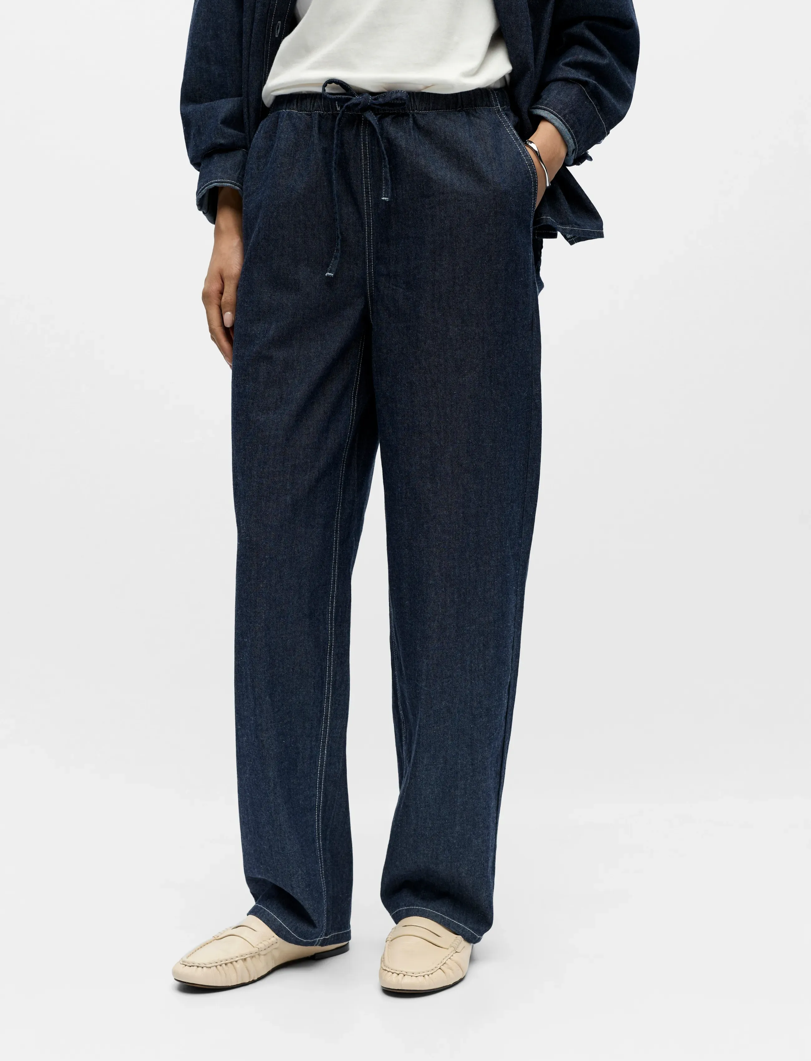 Object Objgina Mw Barrel Pant Noos, 40 x 32, Navy, Jeans > Vidde, Dame