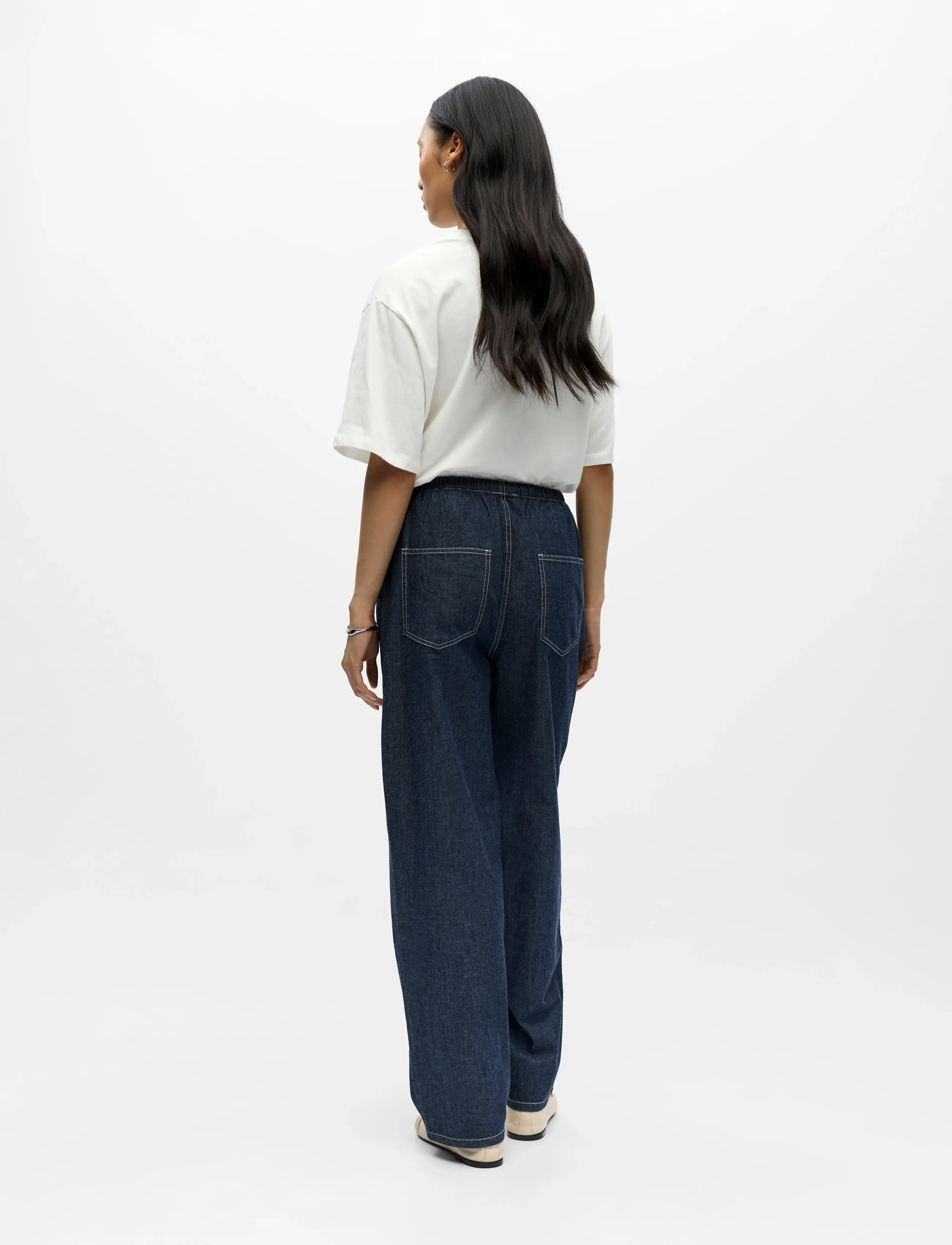 Object - OBJGINA MW BARREL PANT NOOS - hosen mit weitem bein - dark blue denim - 2