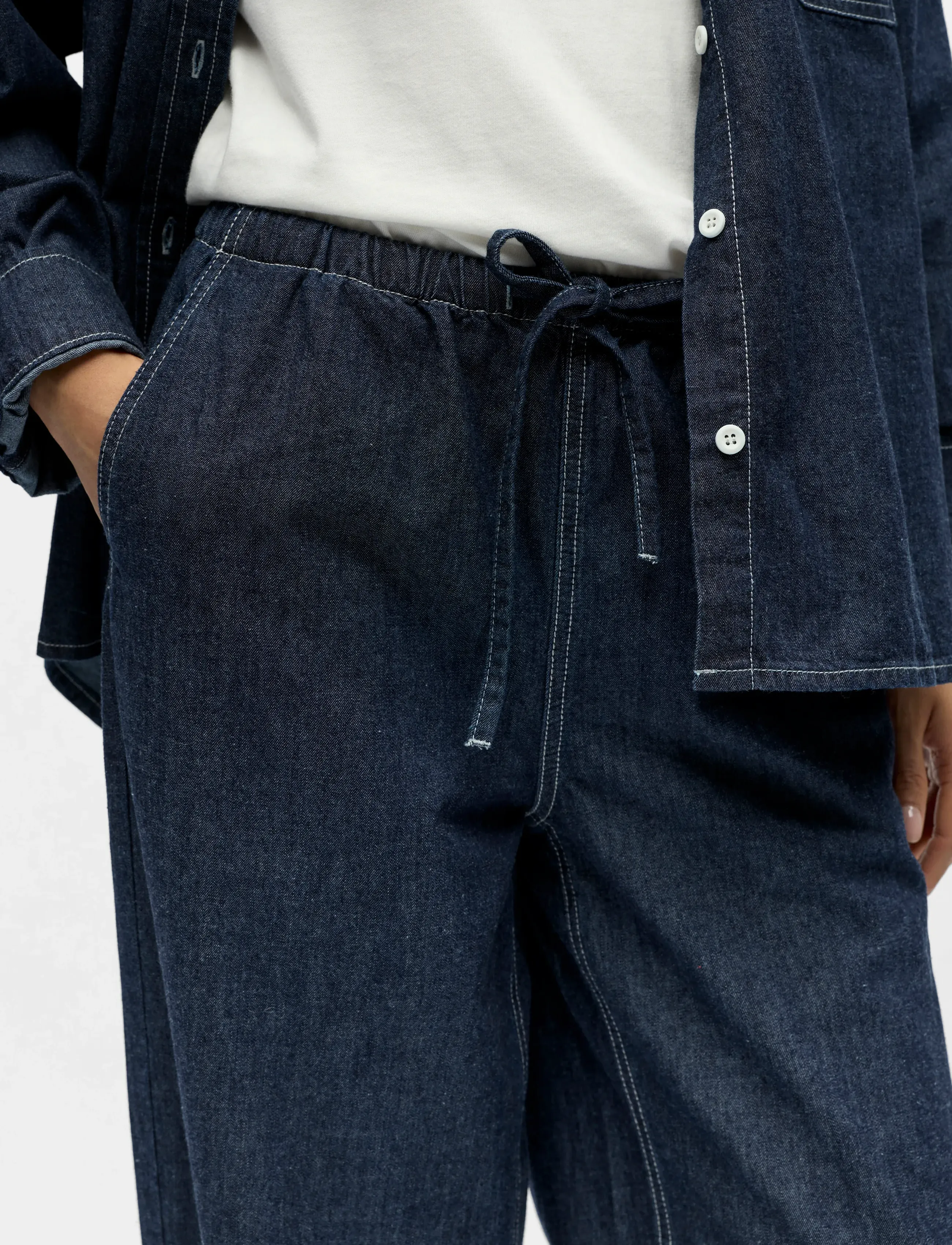 Object - OBJGINA MW BARREL PANT NOOS - hosen mit weitem bein - dark blue denim - 3