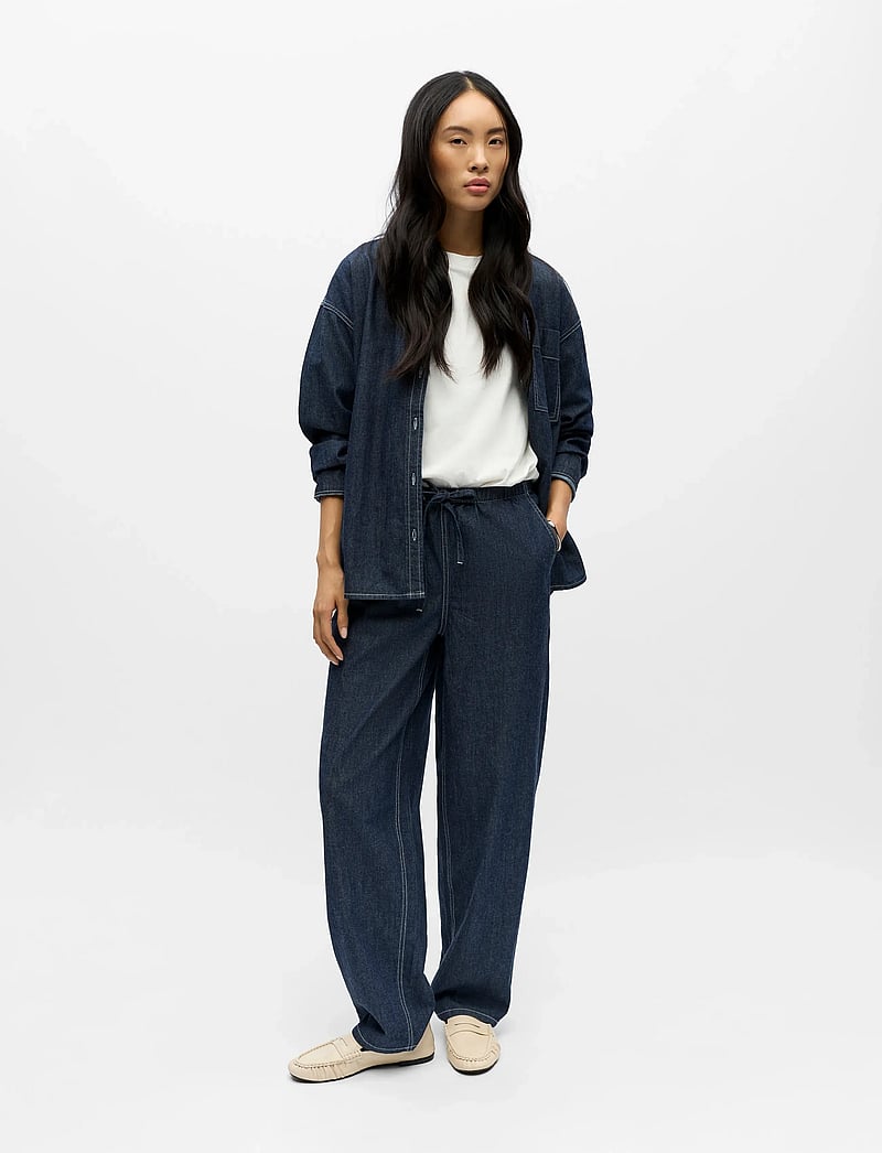 Object - OBJGINA MW BARREL PANT NOOS - hosen mit weitem bein - dark blue denim - 4