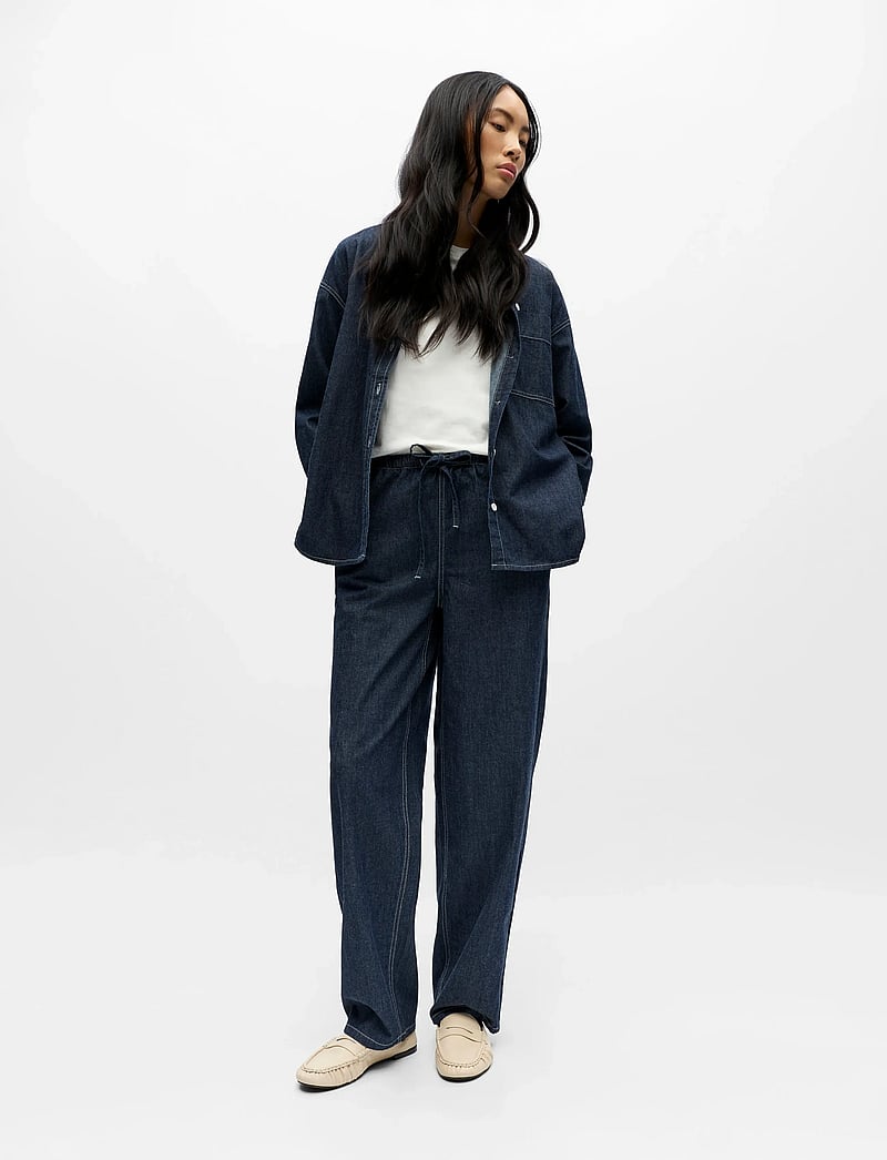 Object - OBJGINA MW BARREL PANT NOOS - hosen mit weitem bein - dark blue denim - 5