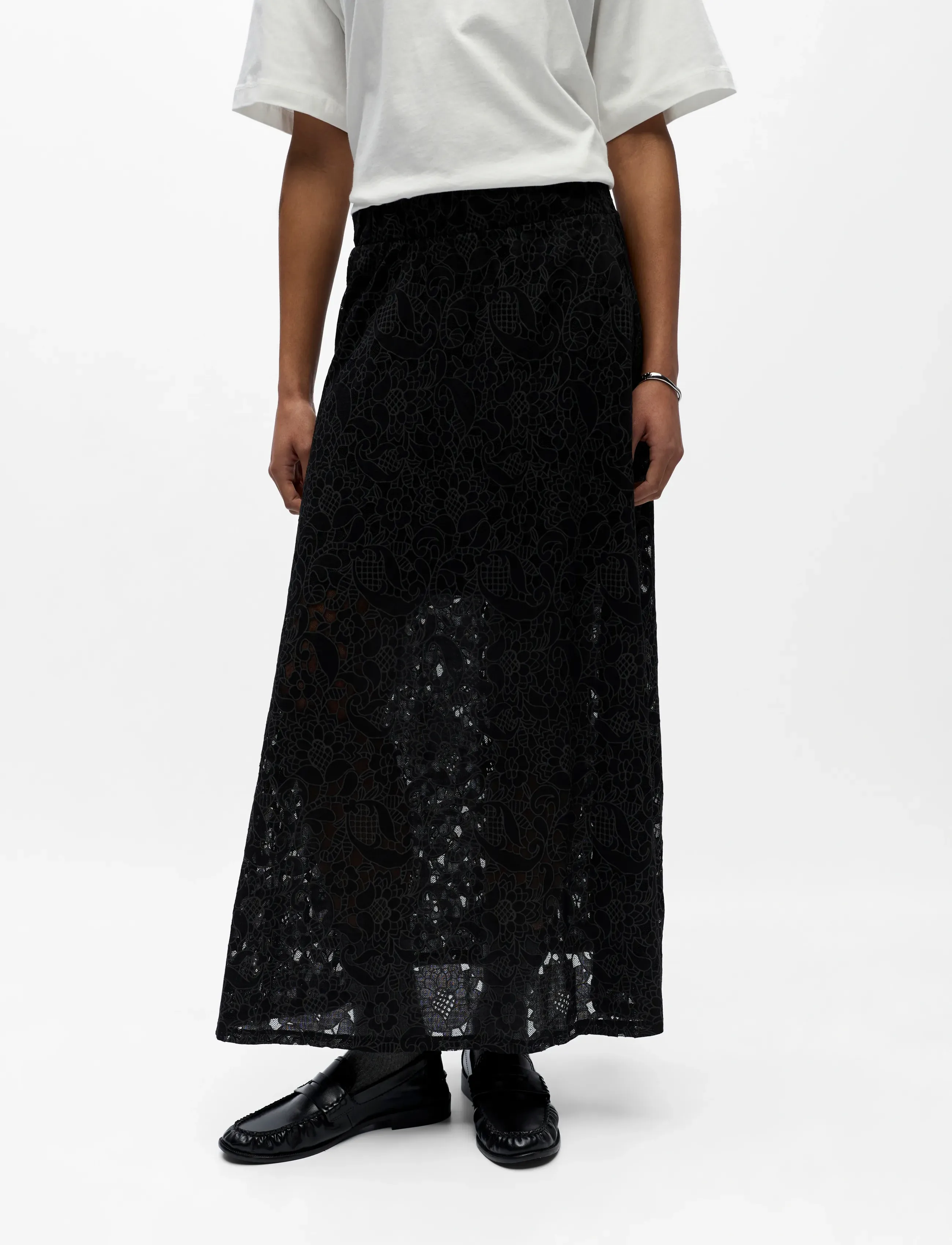 Object Objbianca Mw Lo Long Skirt Noos, M, Black, Nederdele > Maxi Nederdele, Dame