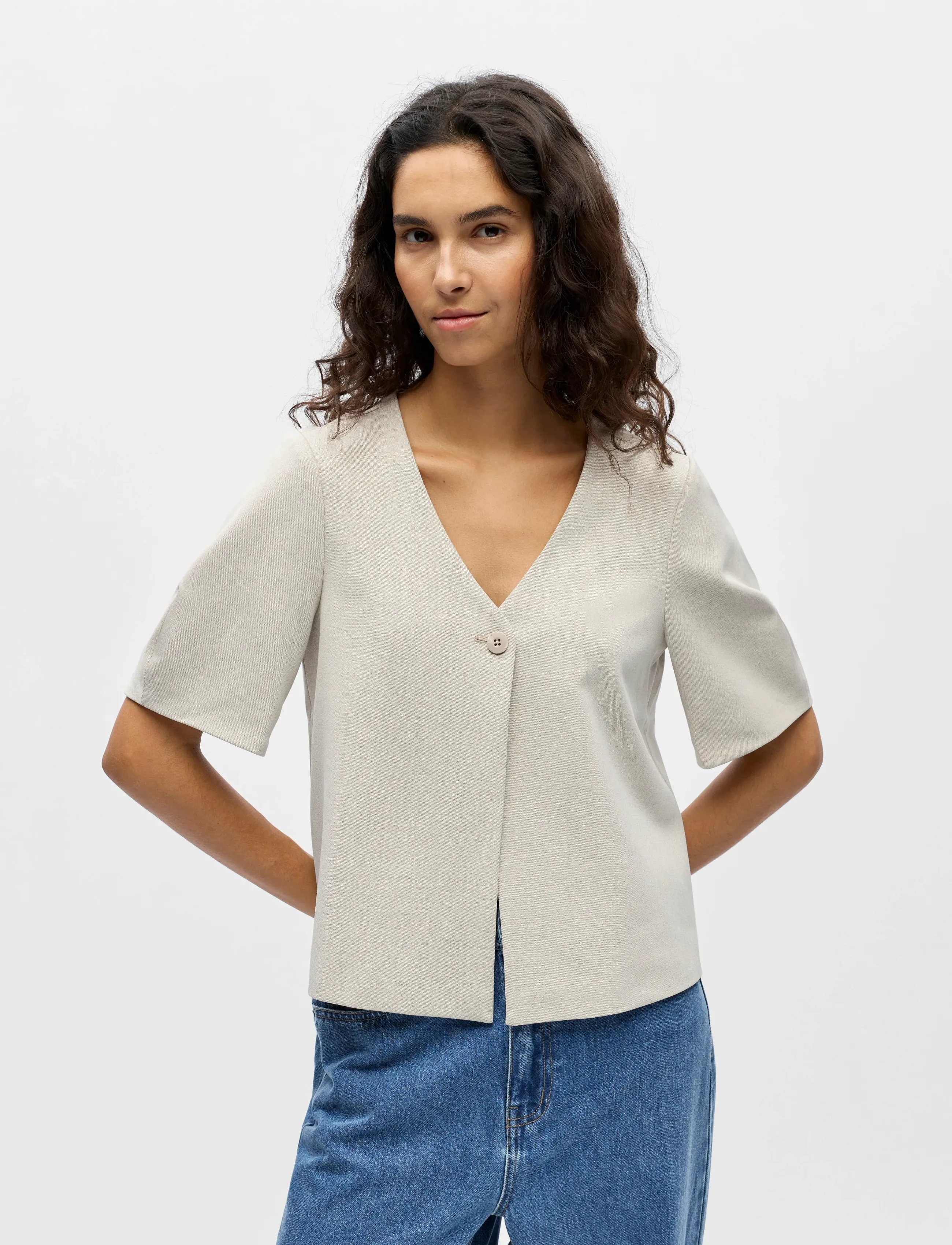 Object Objlisa S/S Re Top Noos, 42, T-shirts & Oberteile, Beige - Short-sleeved, Frauen