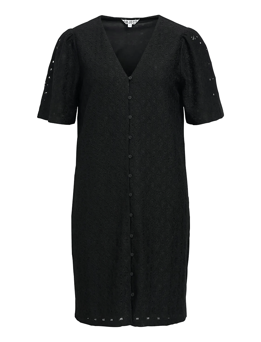 Object - OBJLAILA 2/4 RE V-NECK DRESS NOOS - skjortekjoler - black - 1