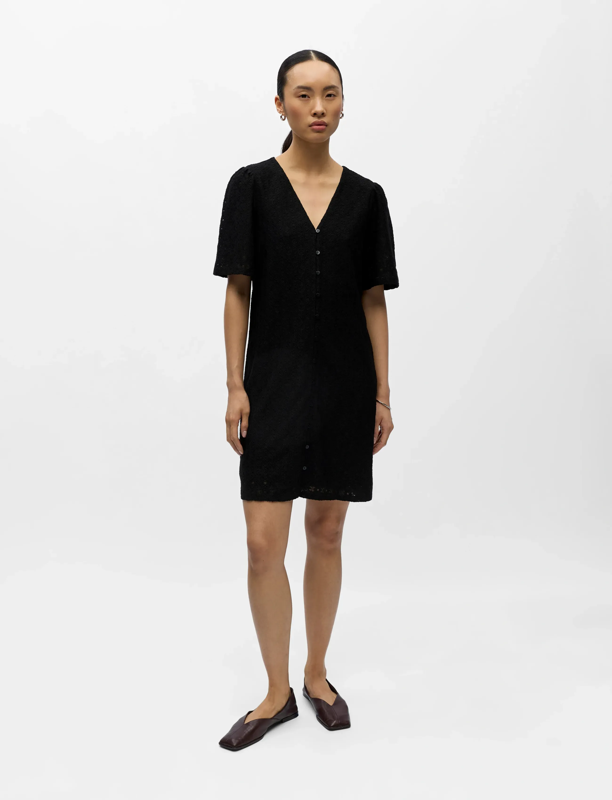 Object Objlaila 2/4 Re V-Neck Dress Noos, XS, Dresses, Schwarz - Short Dress, Frauen