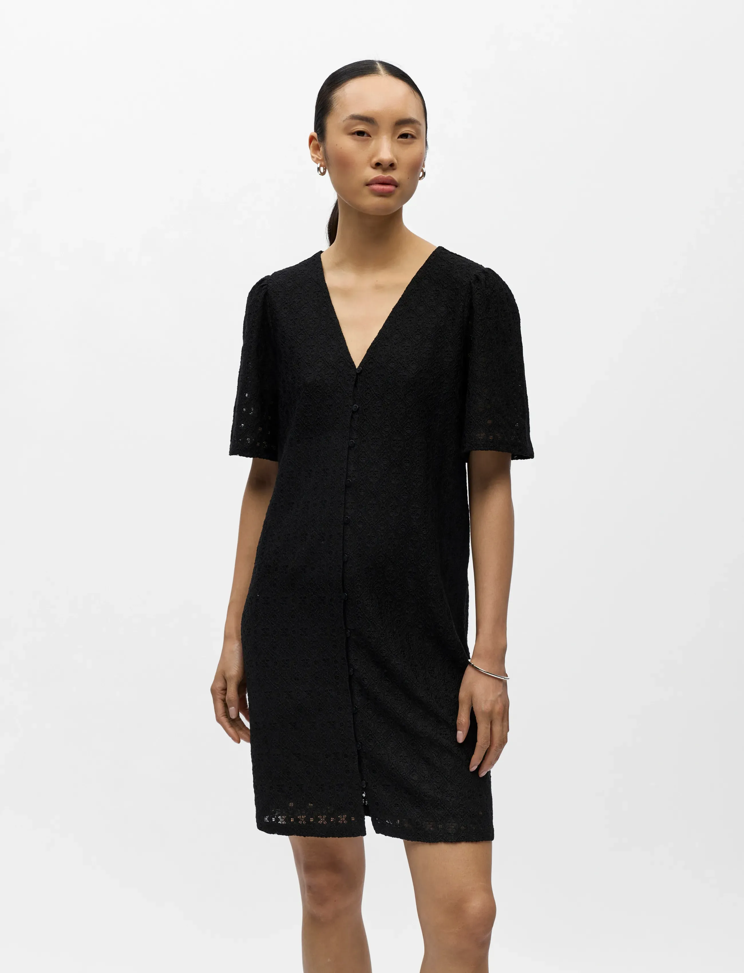 Object - OBJLAILA 2/4 RE V-NECK DRESS NOOS - skjortekjoler - black - 4
