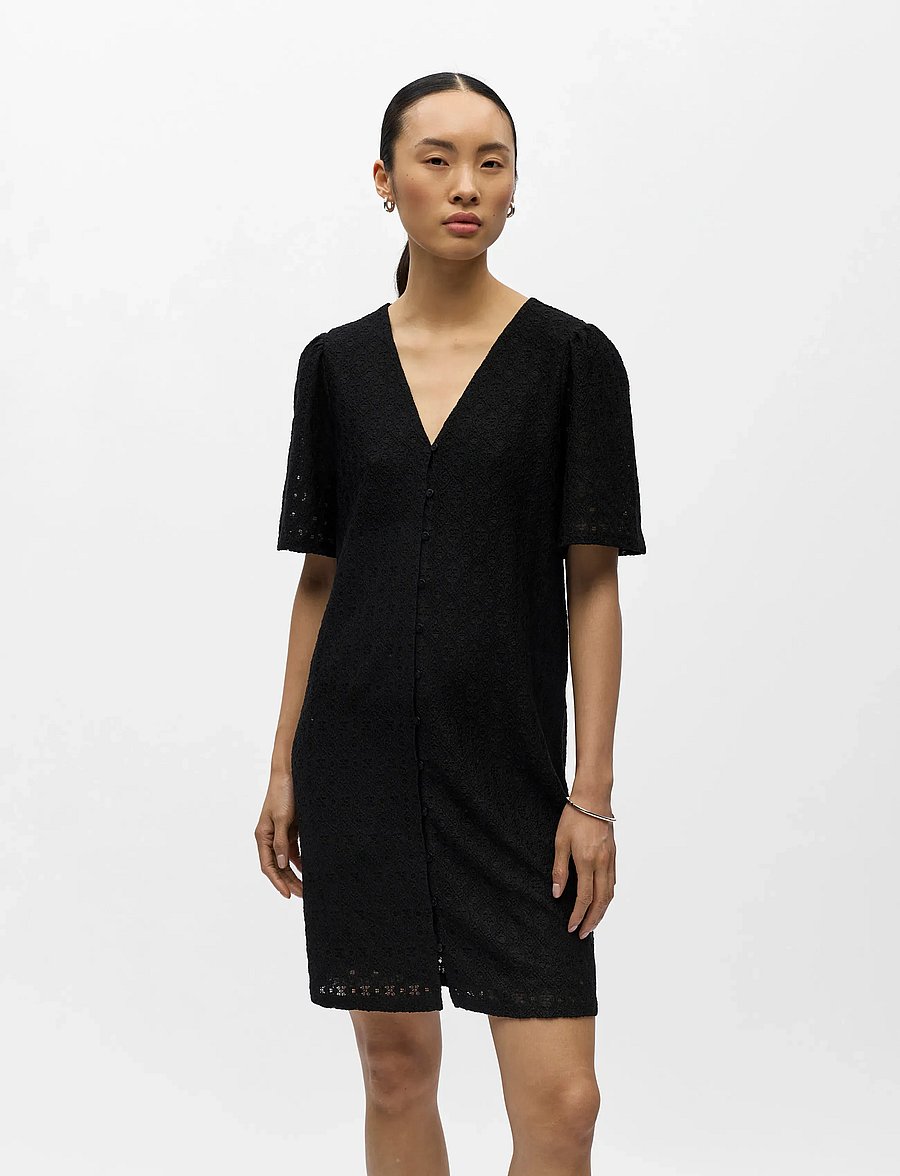Object - OBJLAILA 2/4 RE V-NECK DRESS NOOS - skjortekjoler - black - 4
