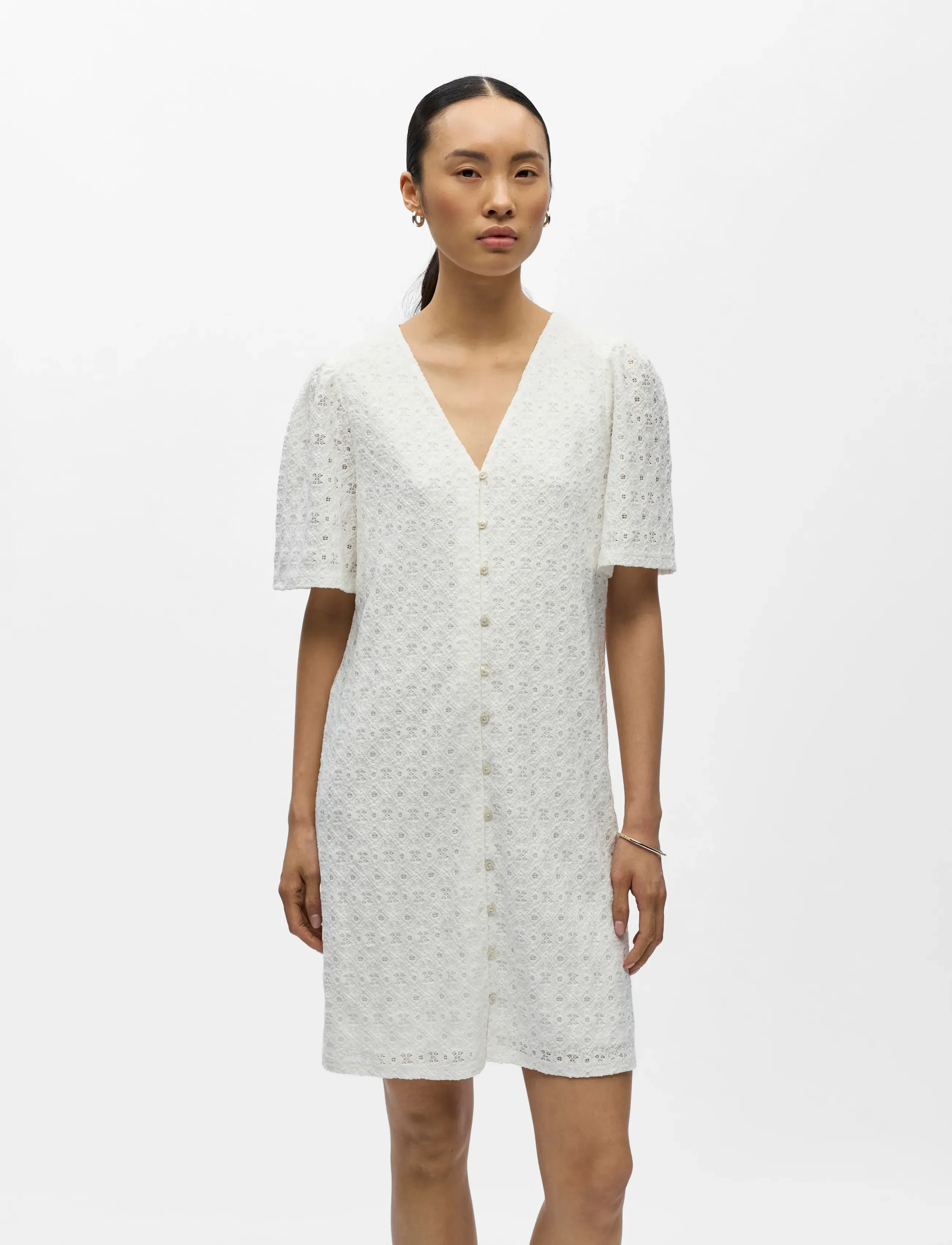 Object Objlaila 2/4 Re V-Neck Dress Noos, S, Dresses, Weiß - Short Dress, Frauen