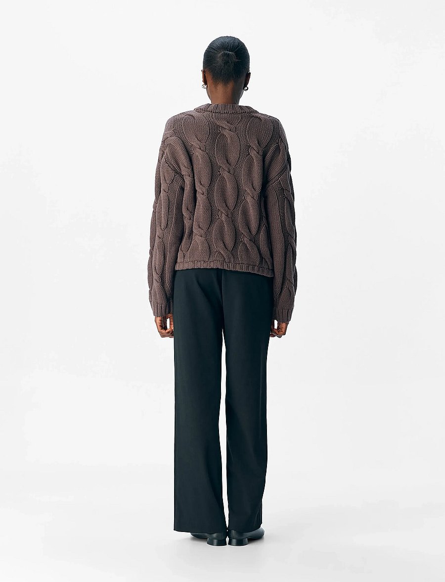 Object - OBJBAY L/S LO KNIT PULLOVER E PA 25 - striktrøjer - seal brown - 2