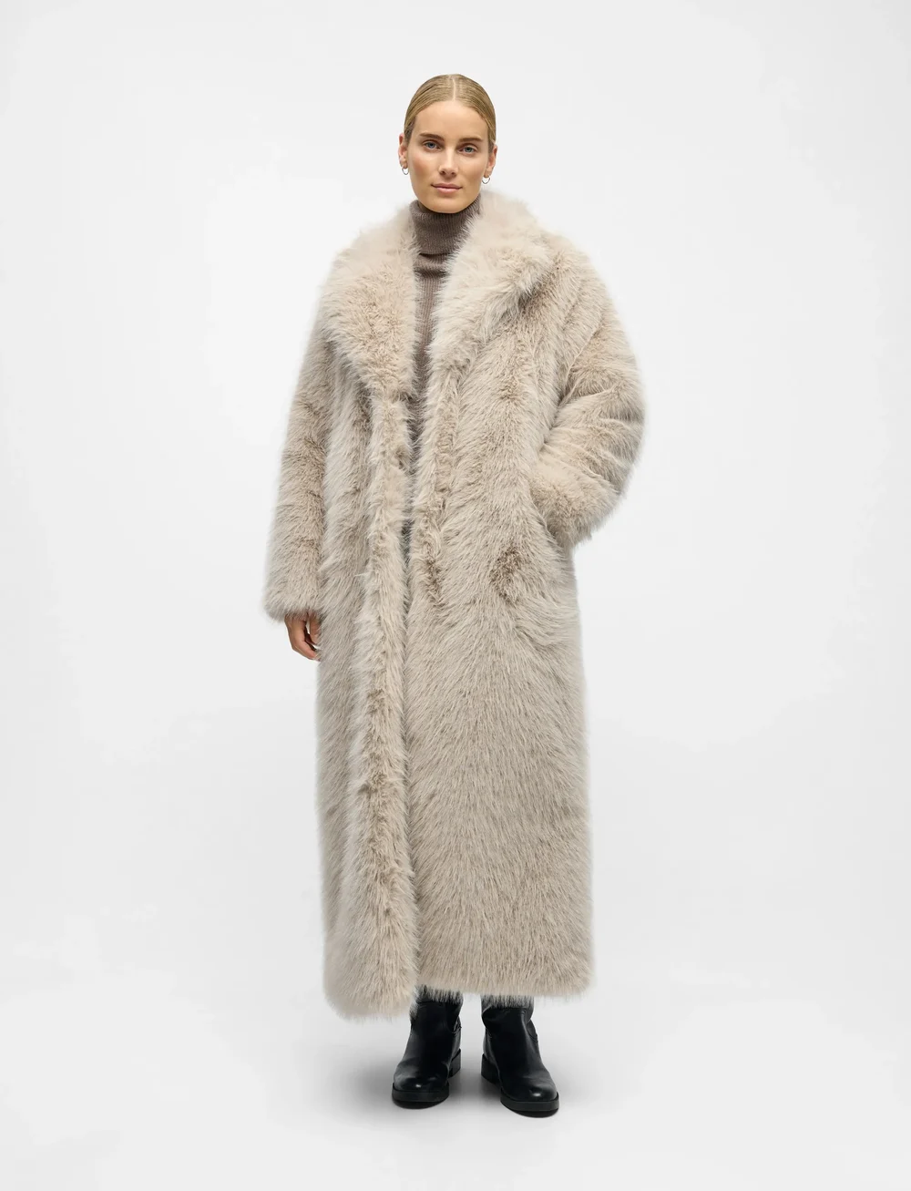Object - OBJISADORA L/S LO HAIRY LONG COAT 141 - fuskpäls - white sand - 0