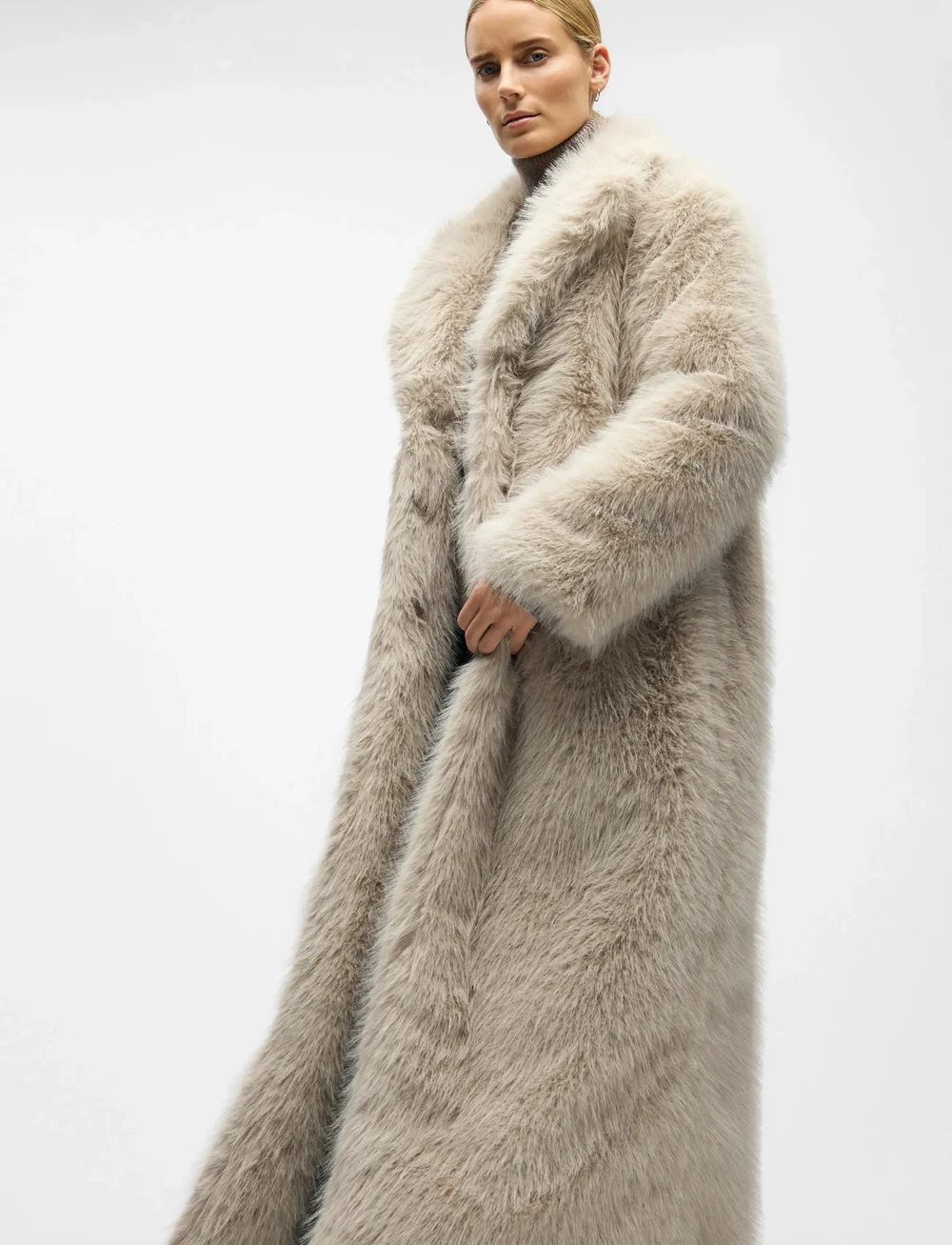 Object - OBJISADORA L/S LO HAIRY LONG COAT 141 - fuskpäls - white sand - 3