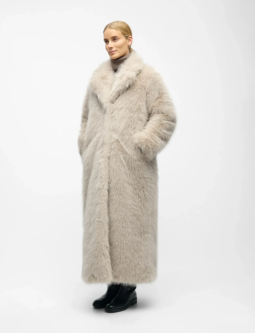 Object - OBJISADORA L/S LO HAIRY LONG COAT 141 - fuskpäls - white sand - 4