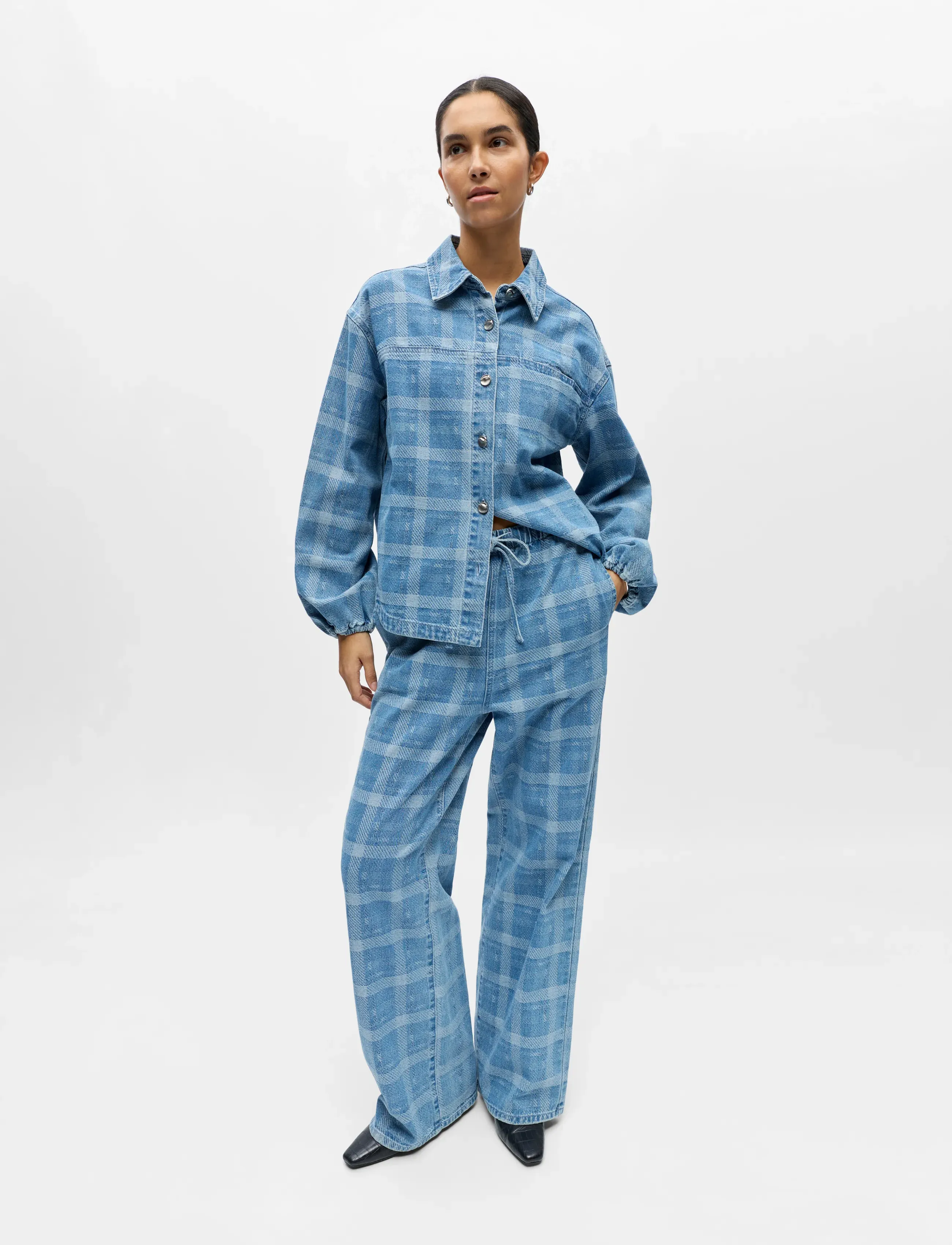 Object - OBJCHECKY MW DENIM PANT 143 - bukser med brede ben - light blue denim - 5