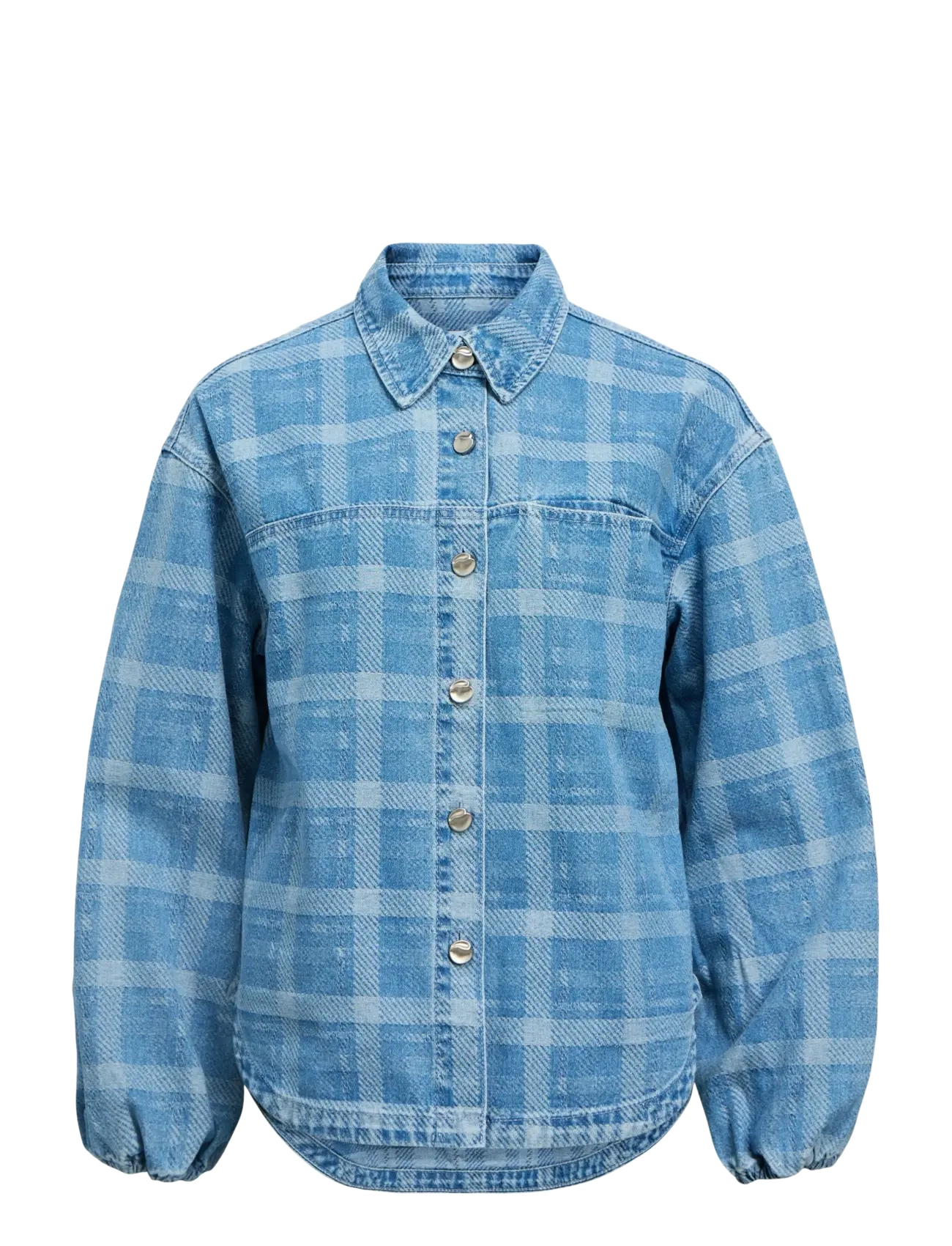 OBJECT Objchecky L/S Re Denim Shirt 143 Blau - 38 - Damen