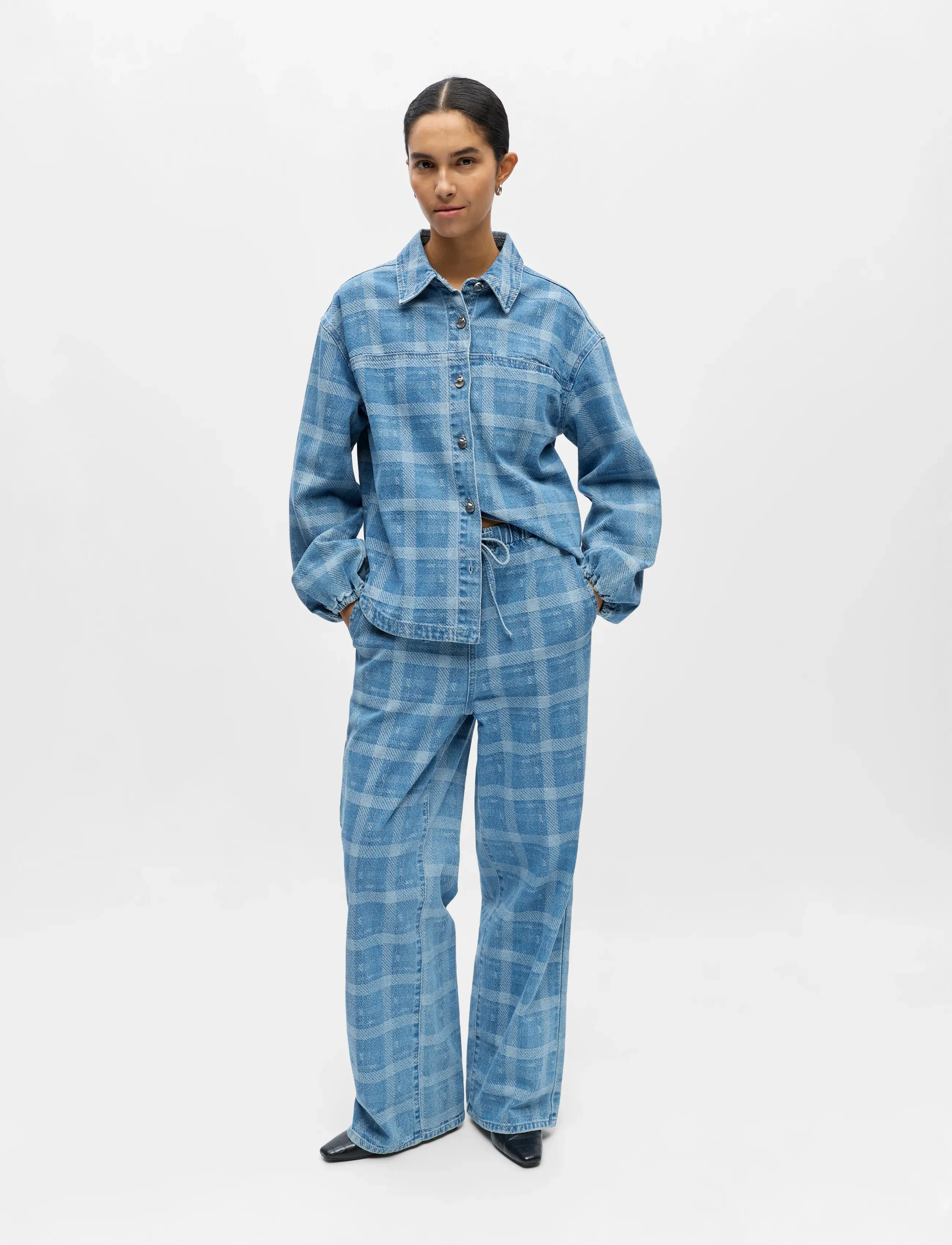 Object Objchecky L/S Re Denim Shirt 143, 36, Blue, Skjorter > Langærmede, Dame