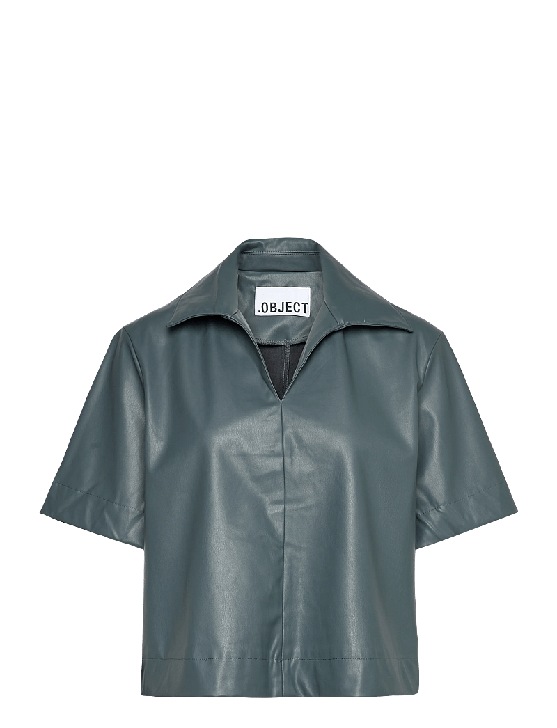 Object - OBJEMERY 2/4 LO COATED TOP 143 - kurzärmlige hemden - dark slate - 1