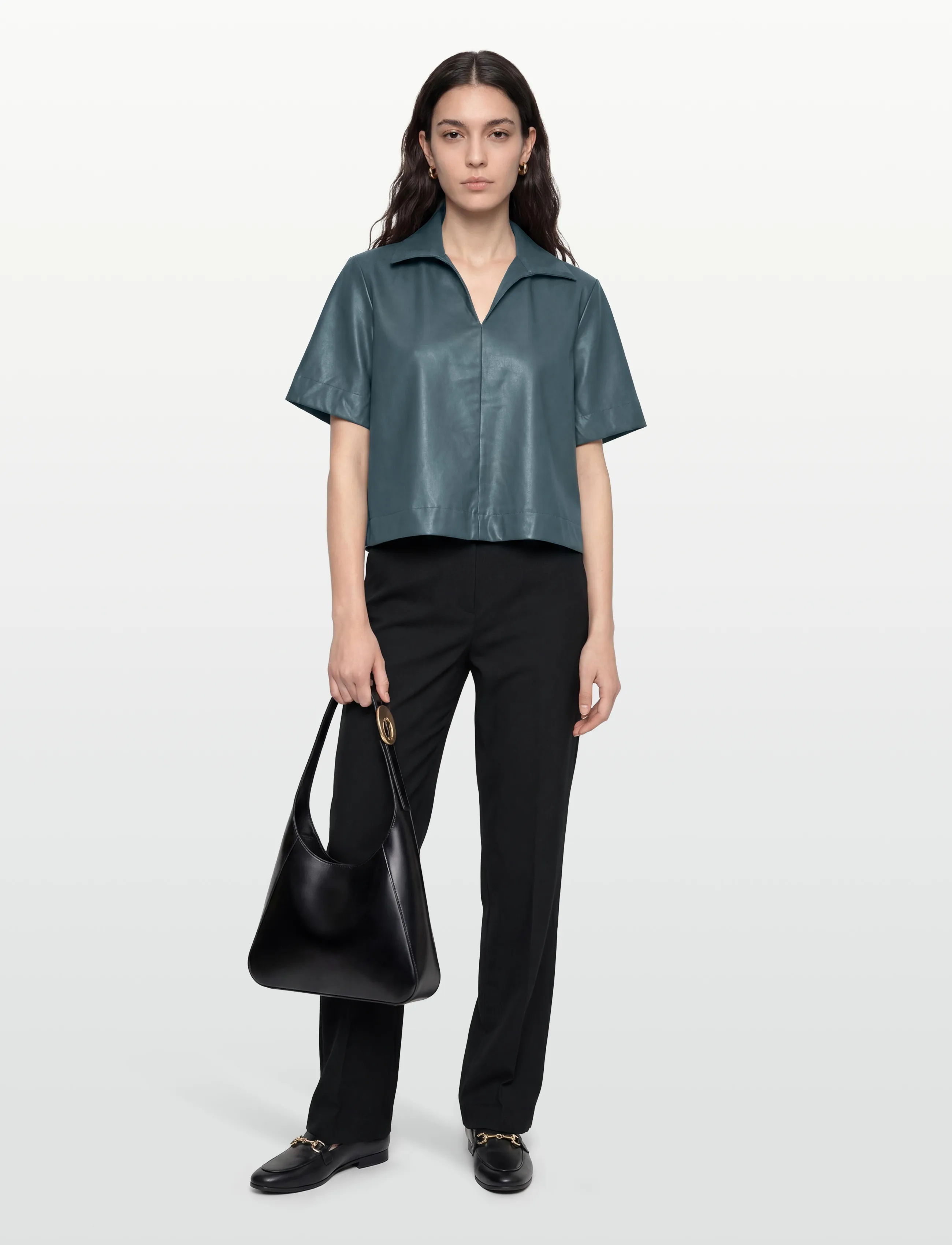 Object Objemery 2/4 Lo Coated Top 143, 40, Shirts, Blau - Short-sleeved, Frauen