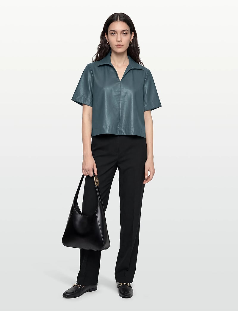 Object - OBJEMERY 2/4 LO COATED TOP 143 - kurzärmlige hemden - dark slate - 0