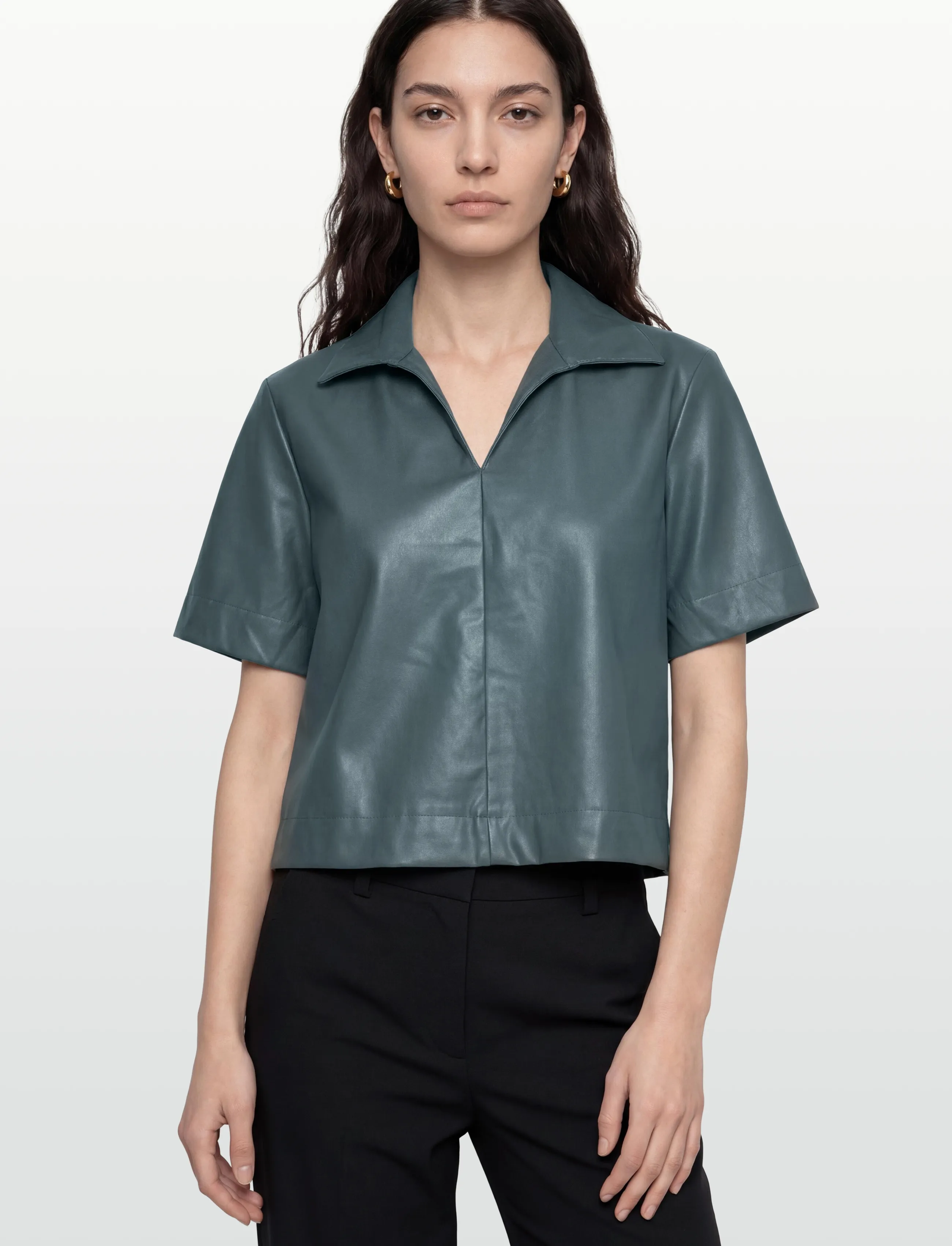 Object - OBJEMERY 2/4 LO COATED TOP 143 - kortærmede skjorter - dark slate - 3