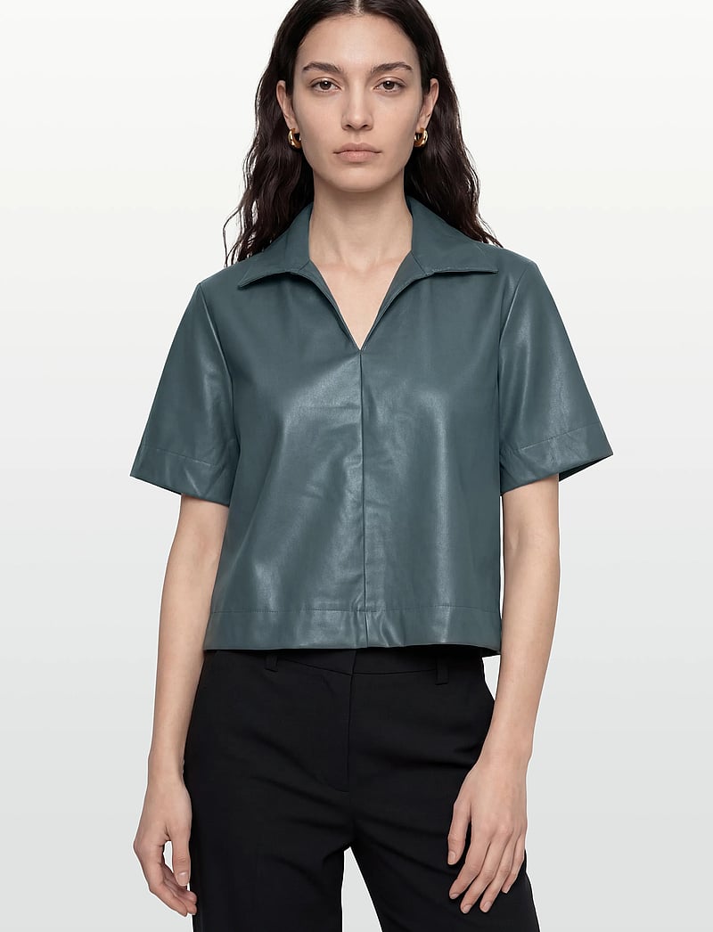 Object - OBJEMERY 2/4 LO COATED TOP 143 - kurzärmlige hemden - dark slate - 3