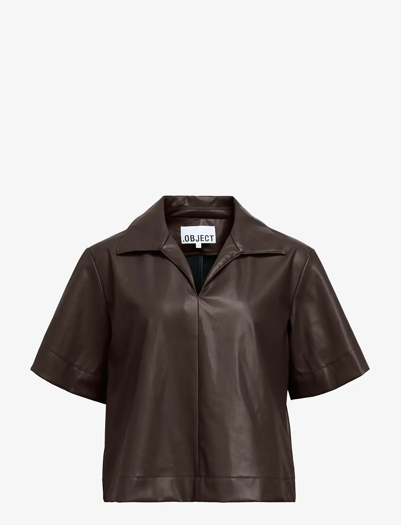 Object - OBJEMERY 2/4 LO COATED TOP 143 - kortärmade skjortor - seal brown - 1