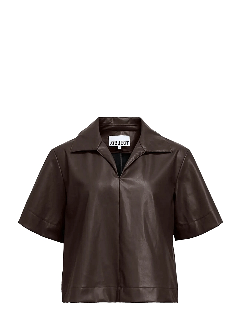 Object - OBJEMERY 2/4 LO COATED TOP 143 - kurzärmlige hemden - seal brown - 1
