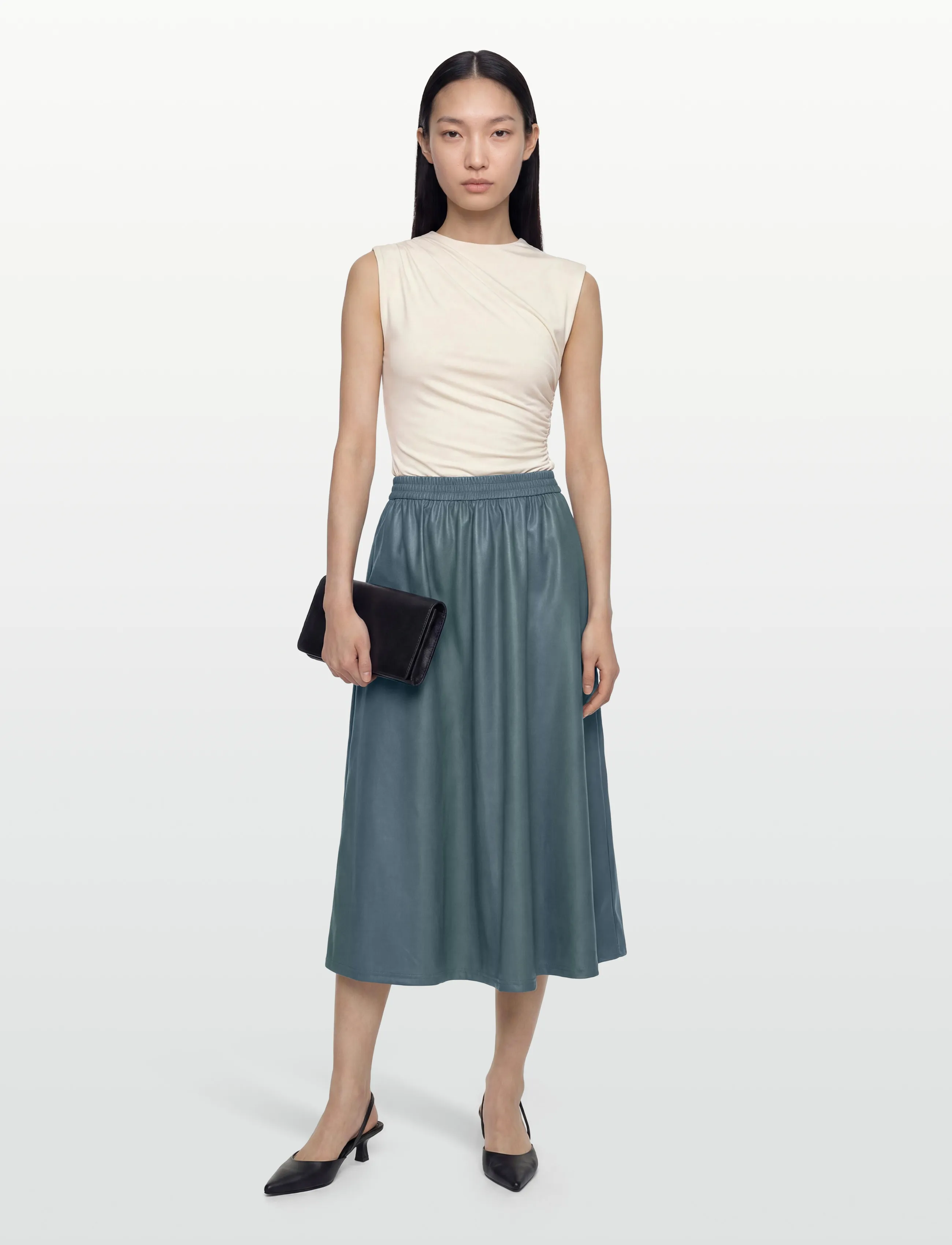 Object Objemery Mw Lose Coated Skirt 143, 34, Röcke, Grün - Knee-length & Midi Frauen