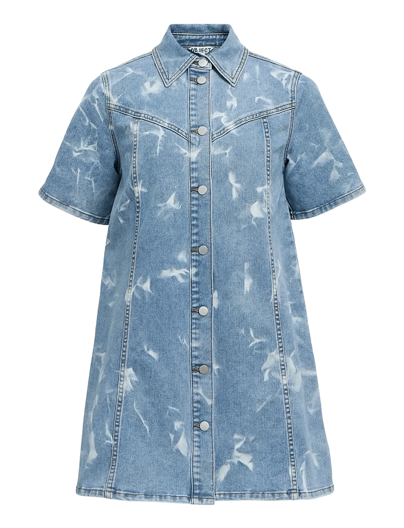 Object - OBJCLAUDIA S/S SHORT DENIM DRESS 143 - skjortklänningar - light blue denim - 0