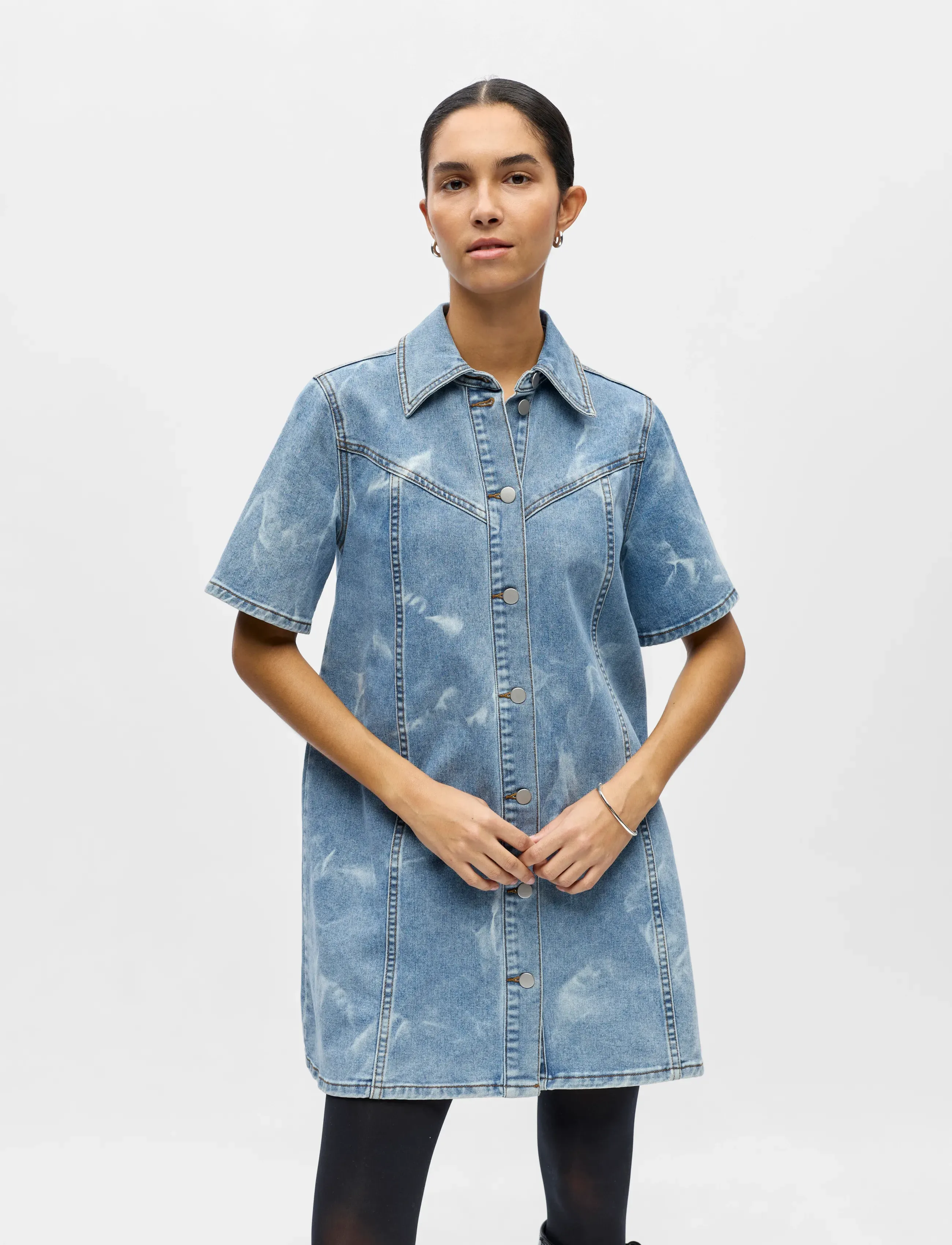 Object Objclaudia S/S Short Denim Dress 143, 34, Dresses, Blau - Dress, Frauen