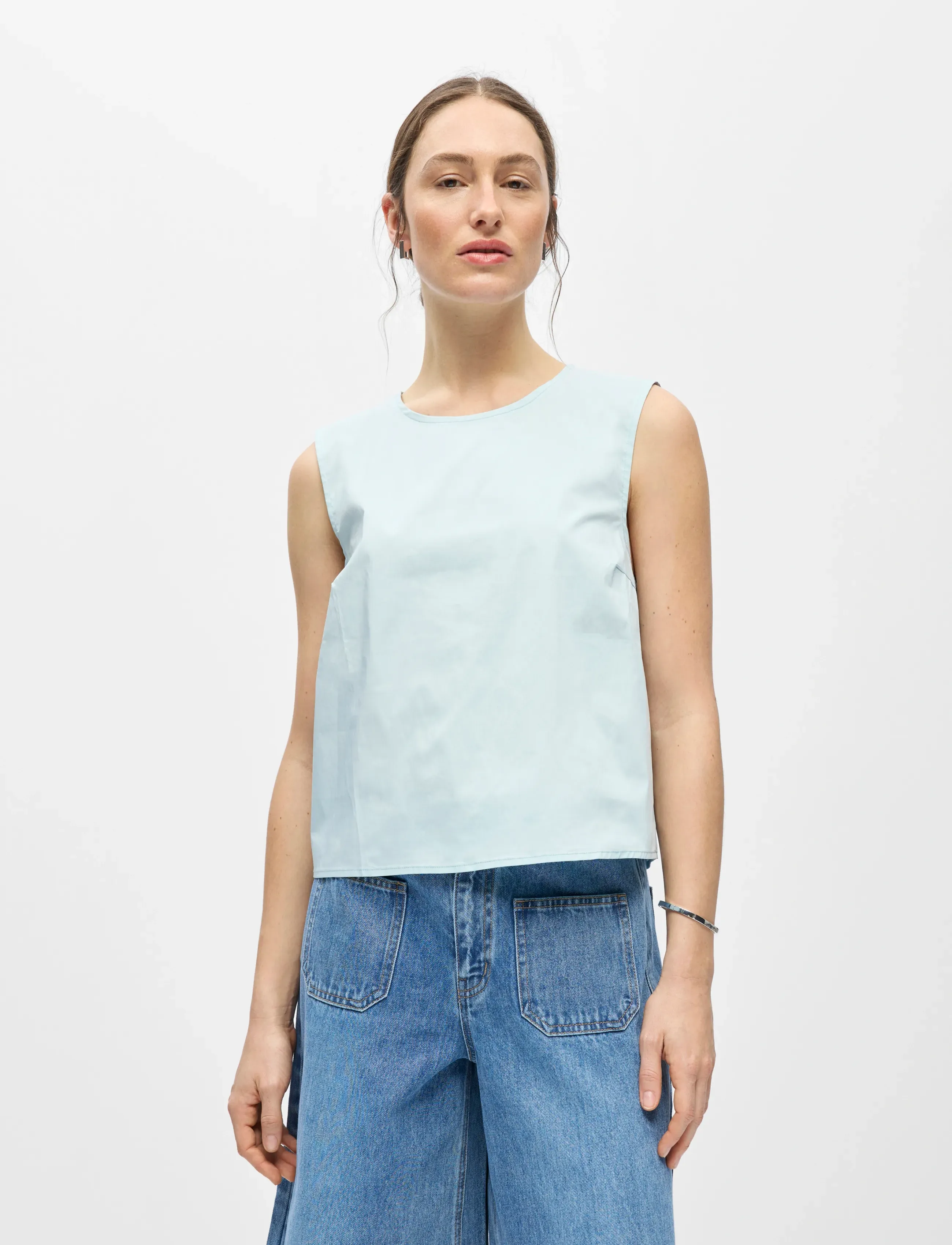 Object Objpaige Lo S/L Top 144, 40, Blouses, Blau - Sleeveless, Frauen