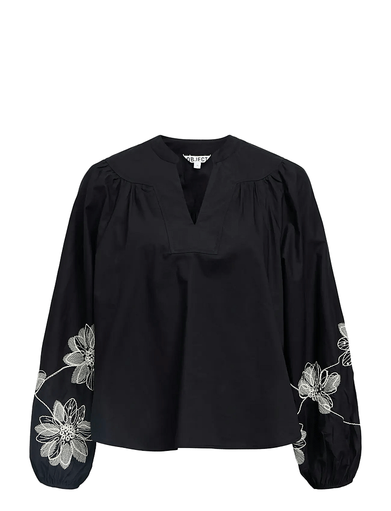 Object - OBJMERLE HOPE L/S RE V-NECK TOP 143 - langærmede bluser - black - 0