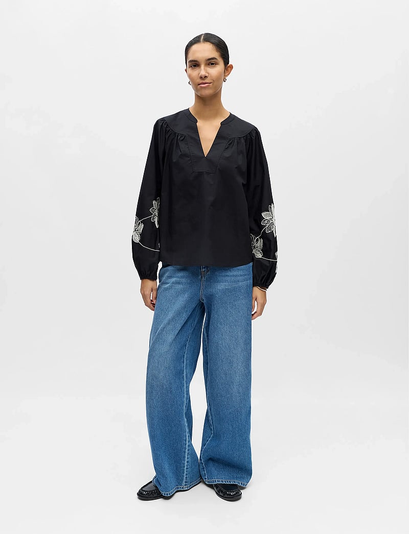 Object - OBJMERLE HOPE L/S RE V-NECK TOP 143 - langærmede bluser - black - 3