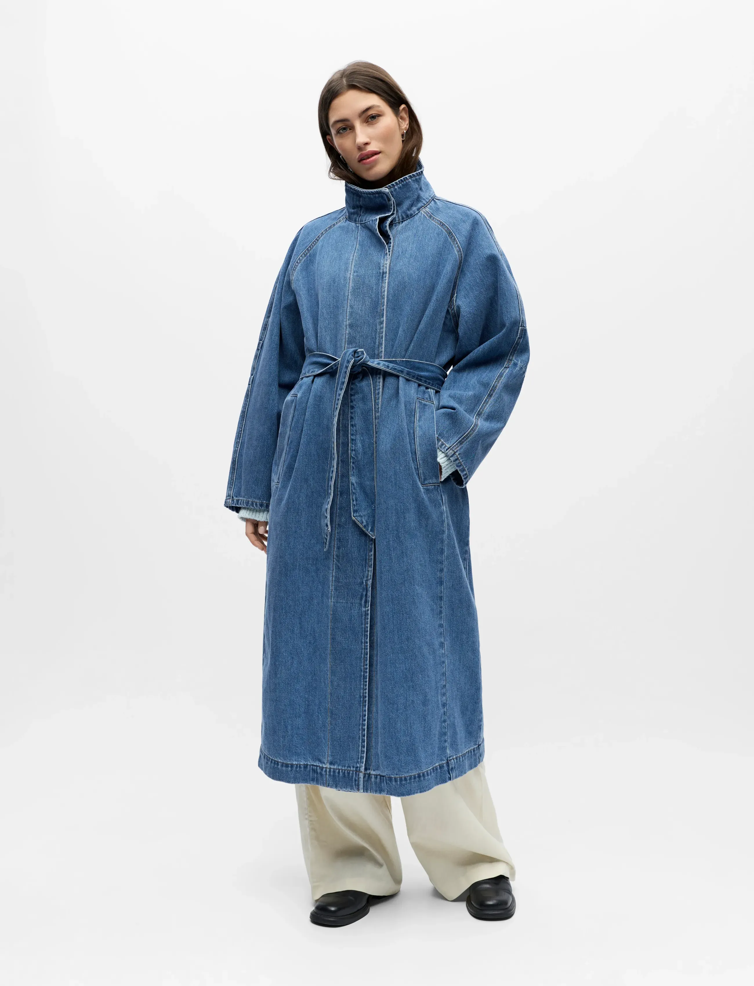 Object Objtrinna L/S Denim Trenchcoat Noos, 34, Blue, Frakker > Trenchcoats, Dame