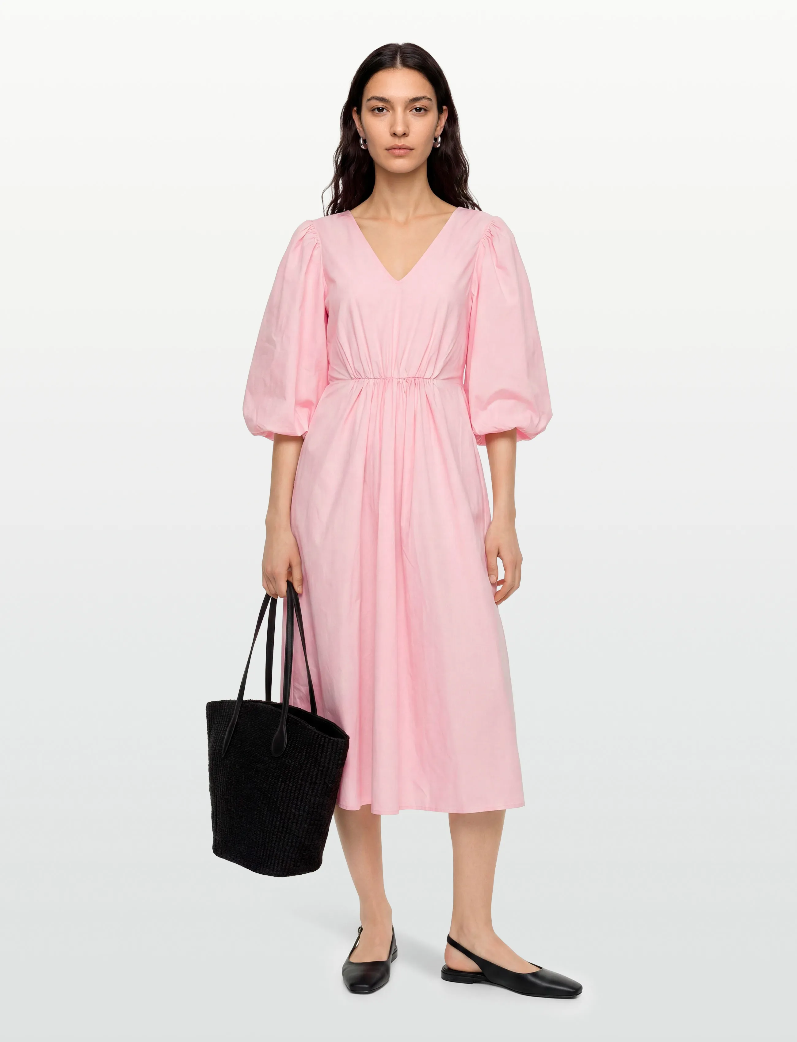 Object Objpaige 2/4 Re Vneck Midi Dress 144, 44, Pink, Kjoler > Knælange Og Midi, Dame