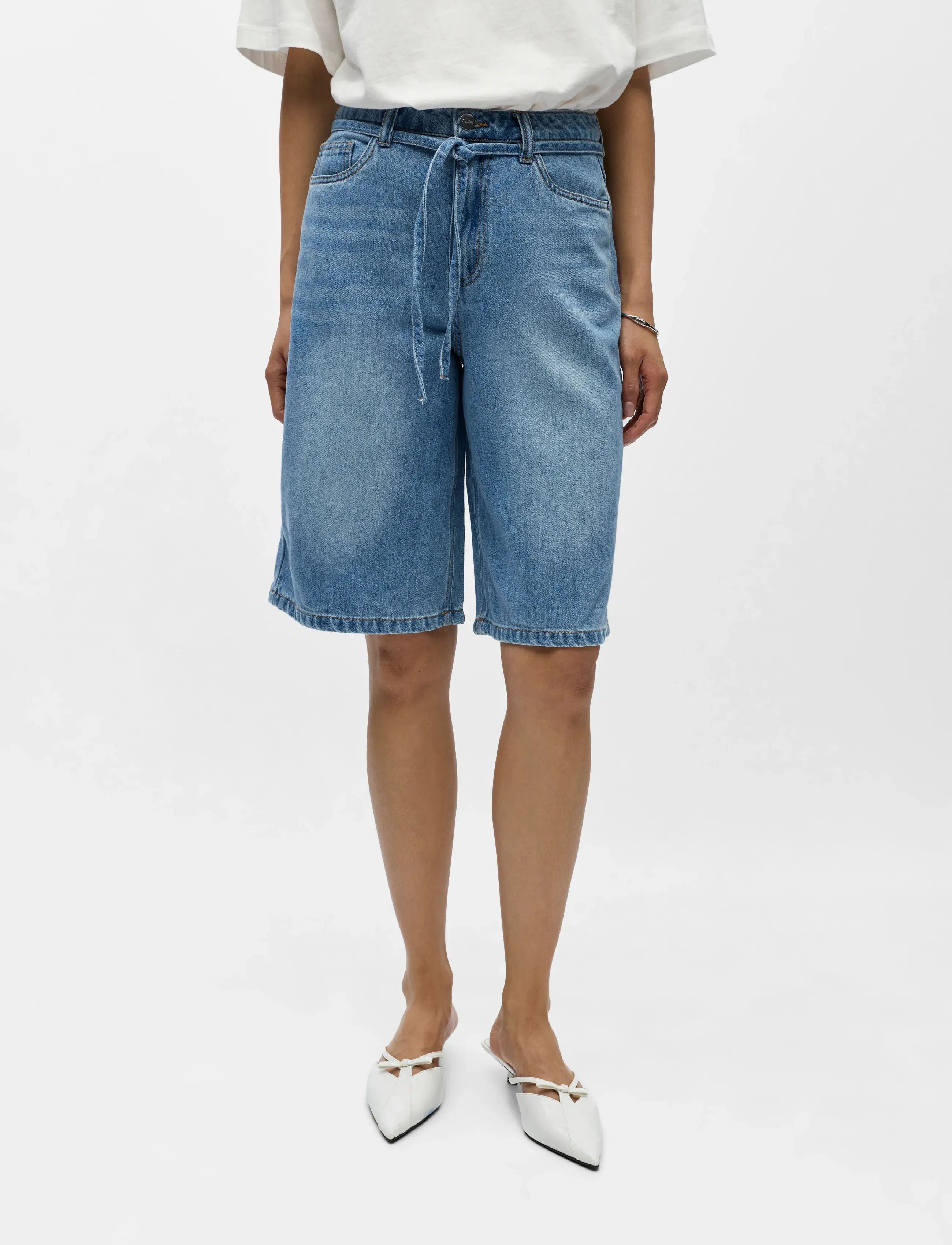 Object Objrosie Mw Lo Denim Long Shorts Noos, 34, Blue, Shorts > Denim Shorts, Dame