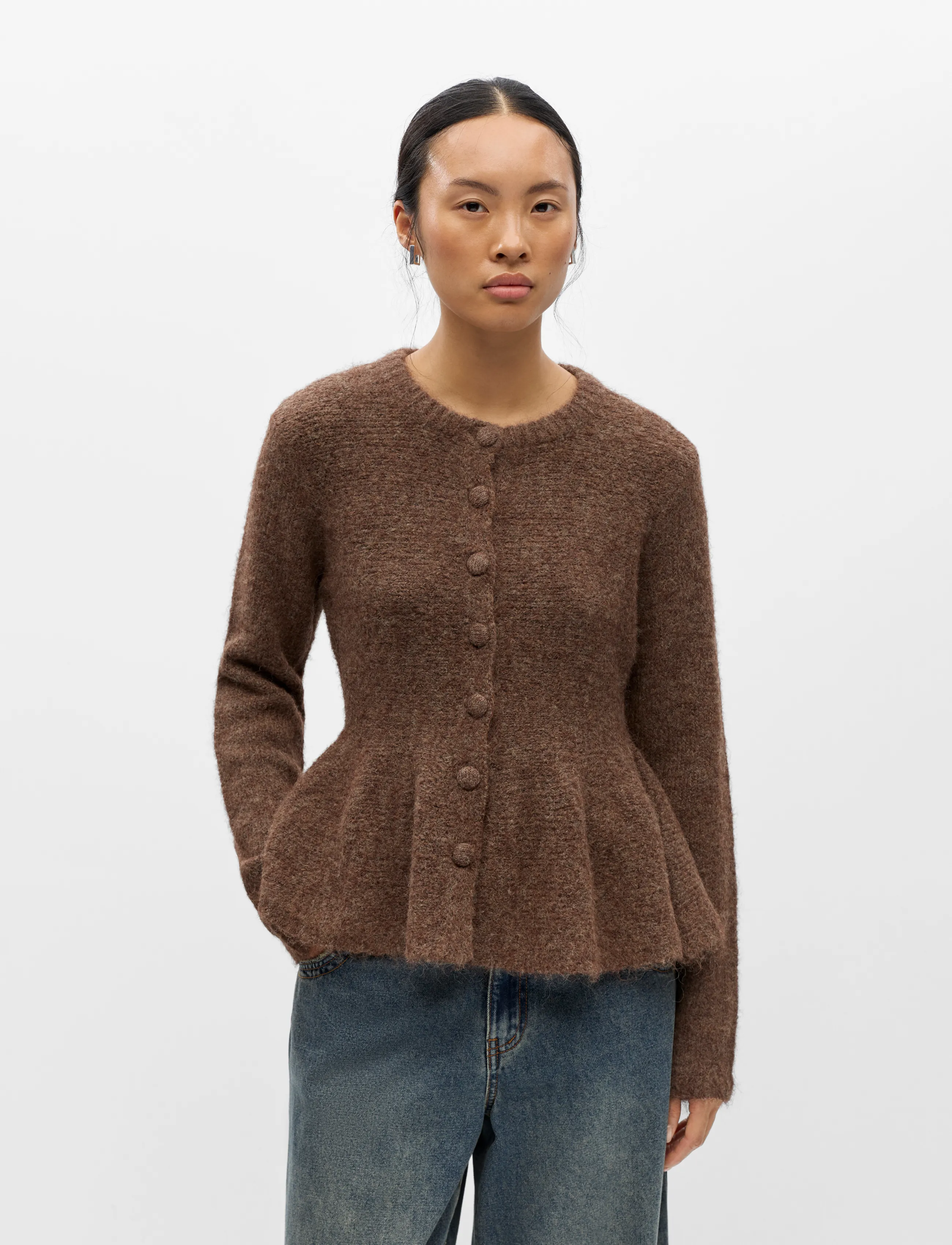 Object - OBJSAGGIA RE LS PEPLUM KNIT CARDIGAN DIV - koftor - carafe - 0