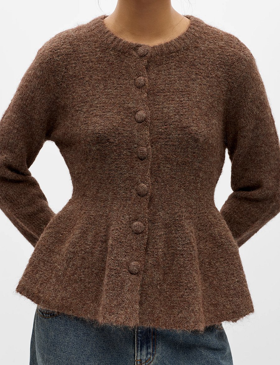 Object - OBJSAGGIA RE LS PEPLUM KNIT CARDIGAN DIV - koftor - carafe - 4