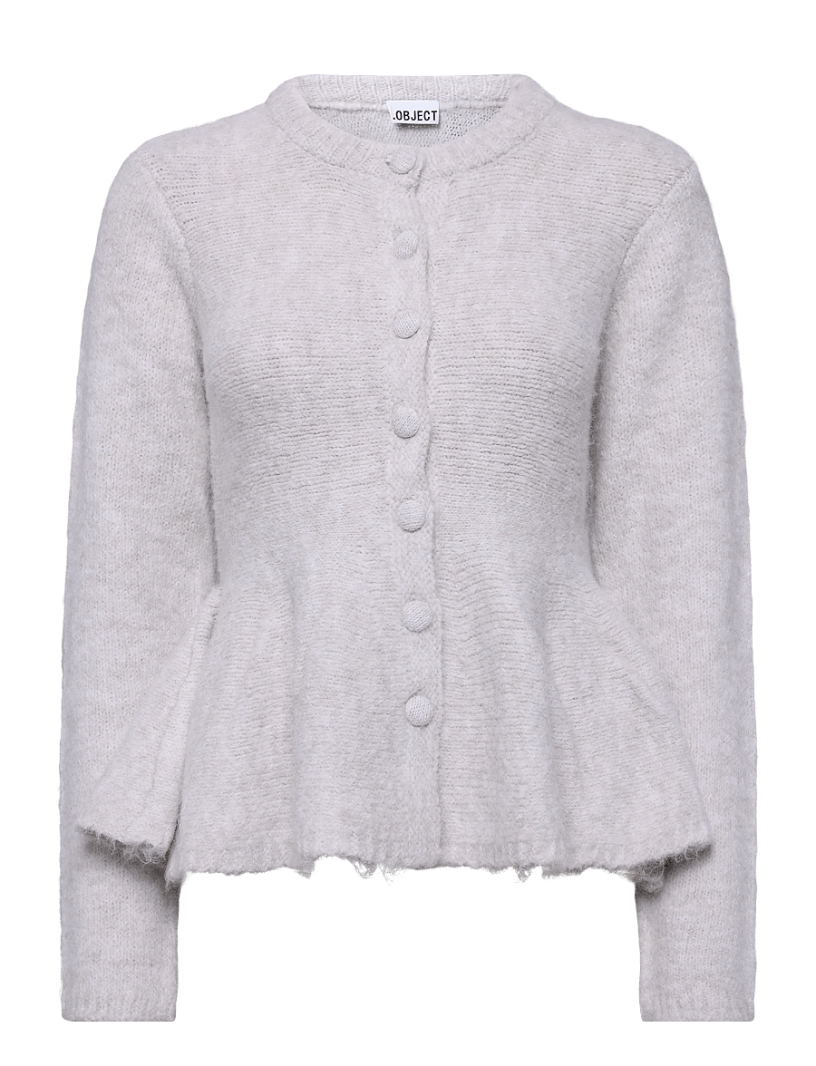 Object - OBJSAGGIA RE LS PEPLUM KNIT CARDIGAN DIV - koftor - cloud dancer - 1
