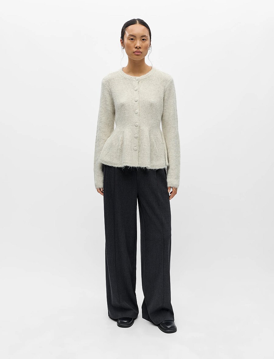 Object - OBJSAGGIA RE LS PEPLUM KNIT CARDIGAN DIV - koftor - cloud dancer - 0