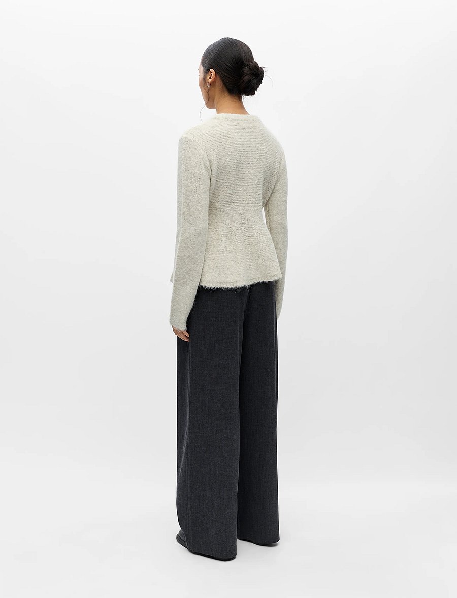 Object - OBJSAGGIA RE LS PEPLUM KNIT CARDIGAN DIV - koftor - cloud dancer - 3
