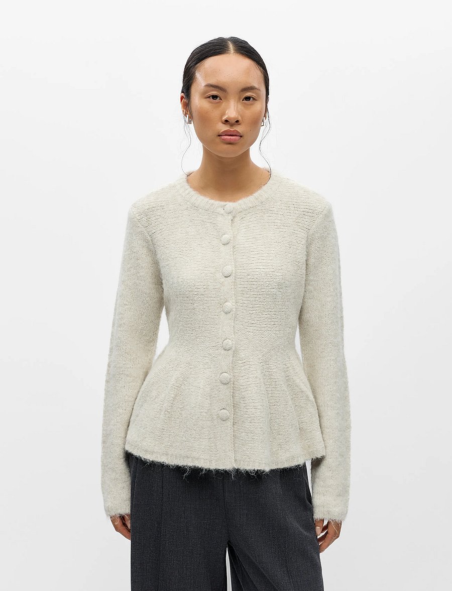 Object - OBJSAGGIA RE LS PEPLUM KNIT CARDIGAN DIV - koftor - cloud dancer - 4