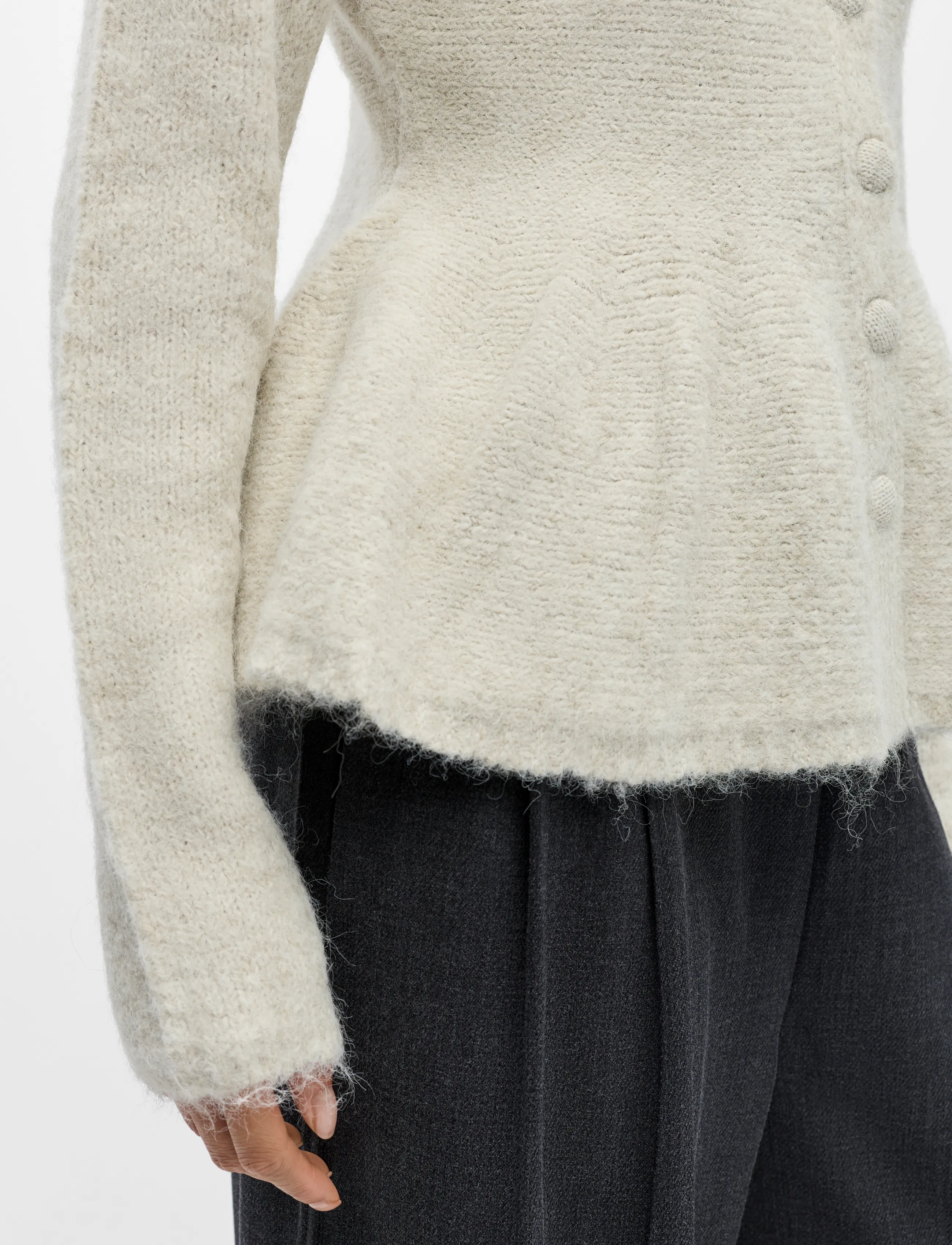 Object - OBJSAGGIA RE LS PEPLUM KNIT CARDIGAN DIV - koftor - cloud dancer - 5