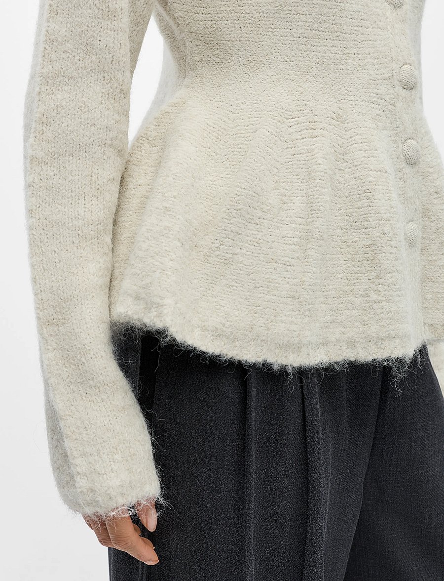 Object - OBJSAGGIA RE LS PEPLUM KNIT CARDIGAN DIV - koftor - cloud dancer - 5