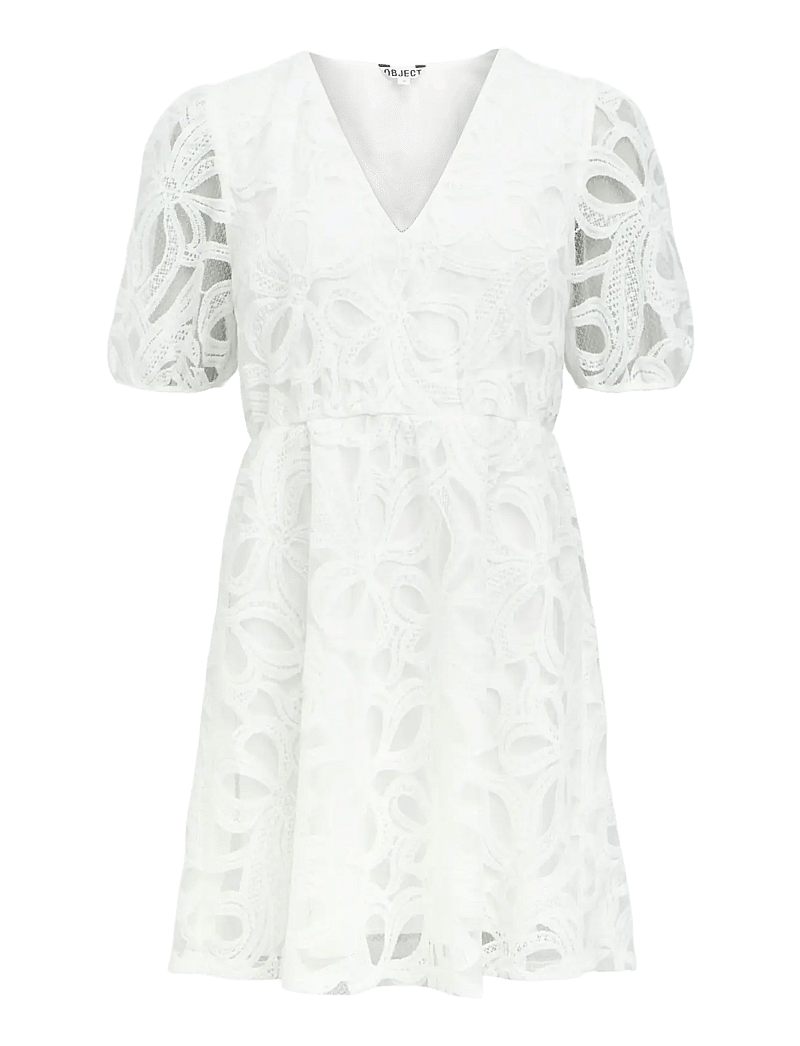Object - OBJROSE 3/4 RE SHORT DRESS E DIV - lace dresses - cloud dancer - 1