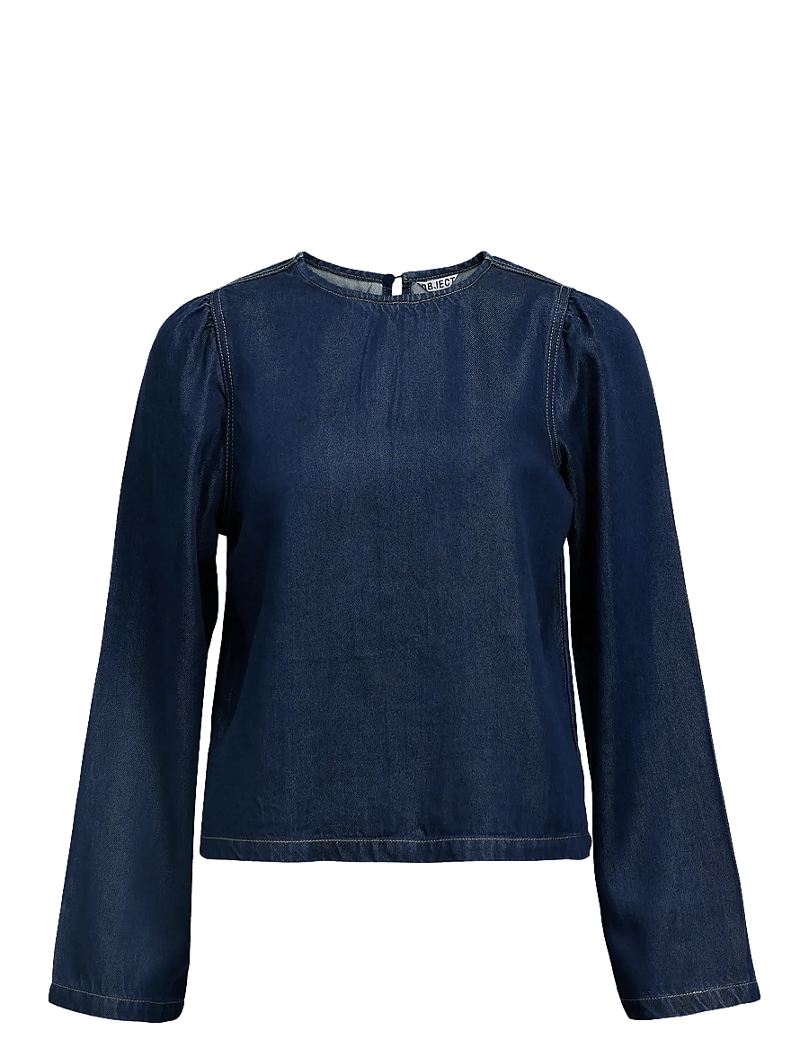 Object - OBJFRAME RE L/S TOP DIV - långärmade blusar - dark blue denim - 1