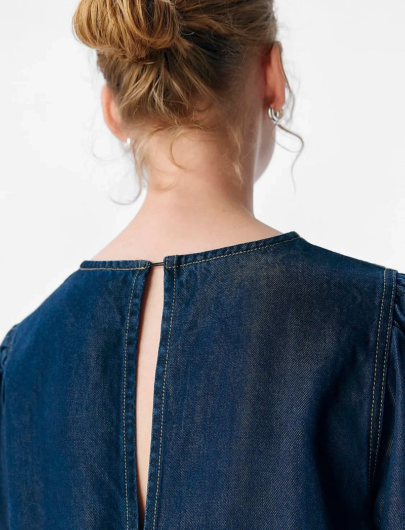 Object - OBJFRAME RE L/S TOP DIV - långärmade blusar - dark blue denim - 0